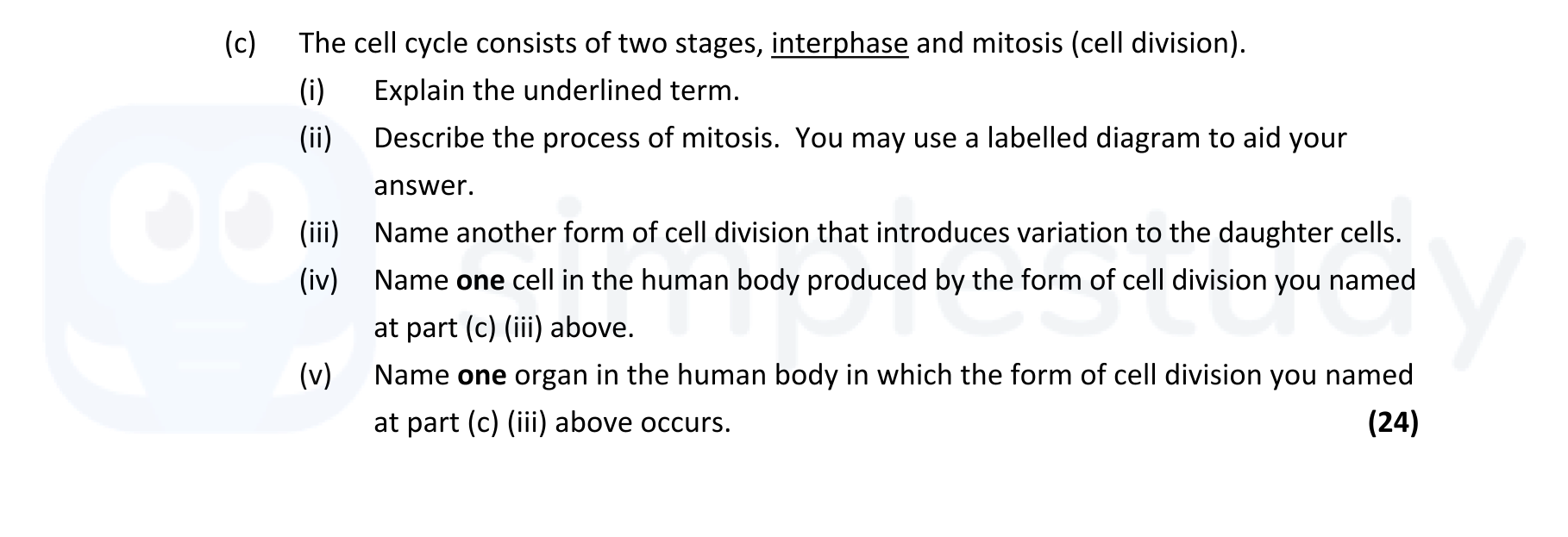 The-cell-cycle-consists-of-two-stages,-interphase-and-mitosis-(cell-division)-Leaving Cert Biology-Question c-2022.png