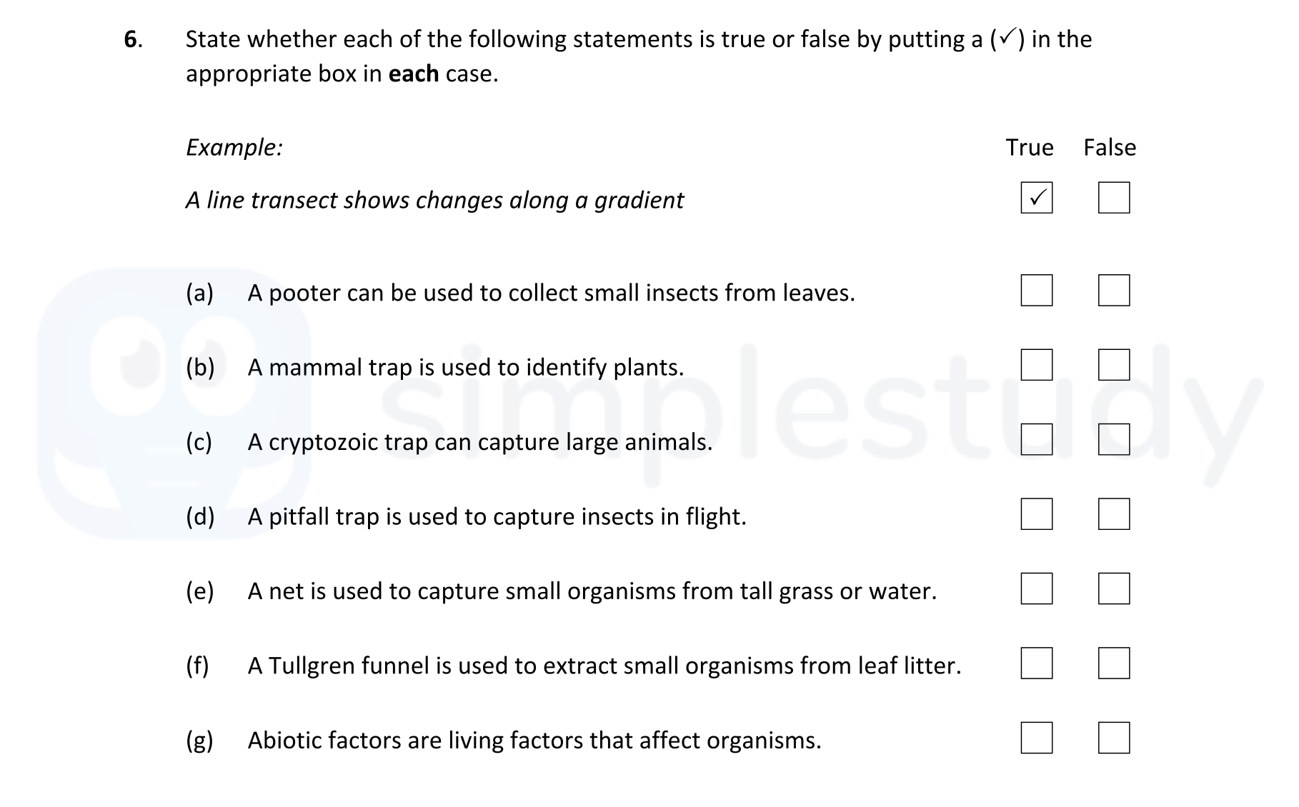 State-whether-each-of-the-following-statements-is-true-or-false-by-putting-a-(✓)-in-the-appropriate-box-in-each-case-Leaving Cert Biology-Question 6-2021.png
