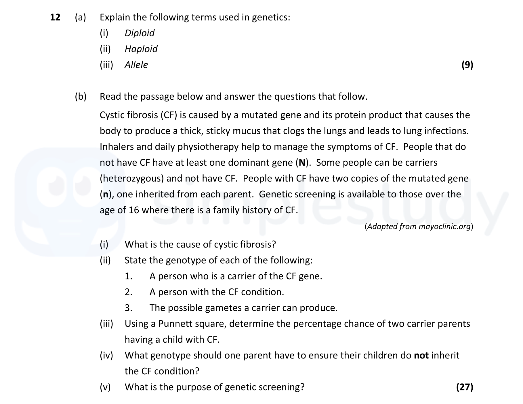 12-(a)-Explain-the-following-terms-used-in-genetics:--(i)-Diploid-(ii)-Haploid-(iii)-Allele--(b)-Read-the-passage-below-and-answer-the-questions-that-follow-Leaving Cert Biology-Question 12-2022.png