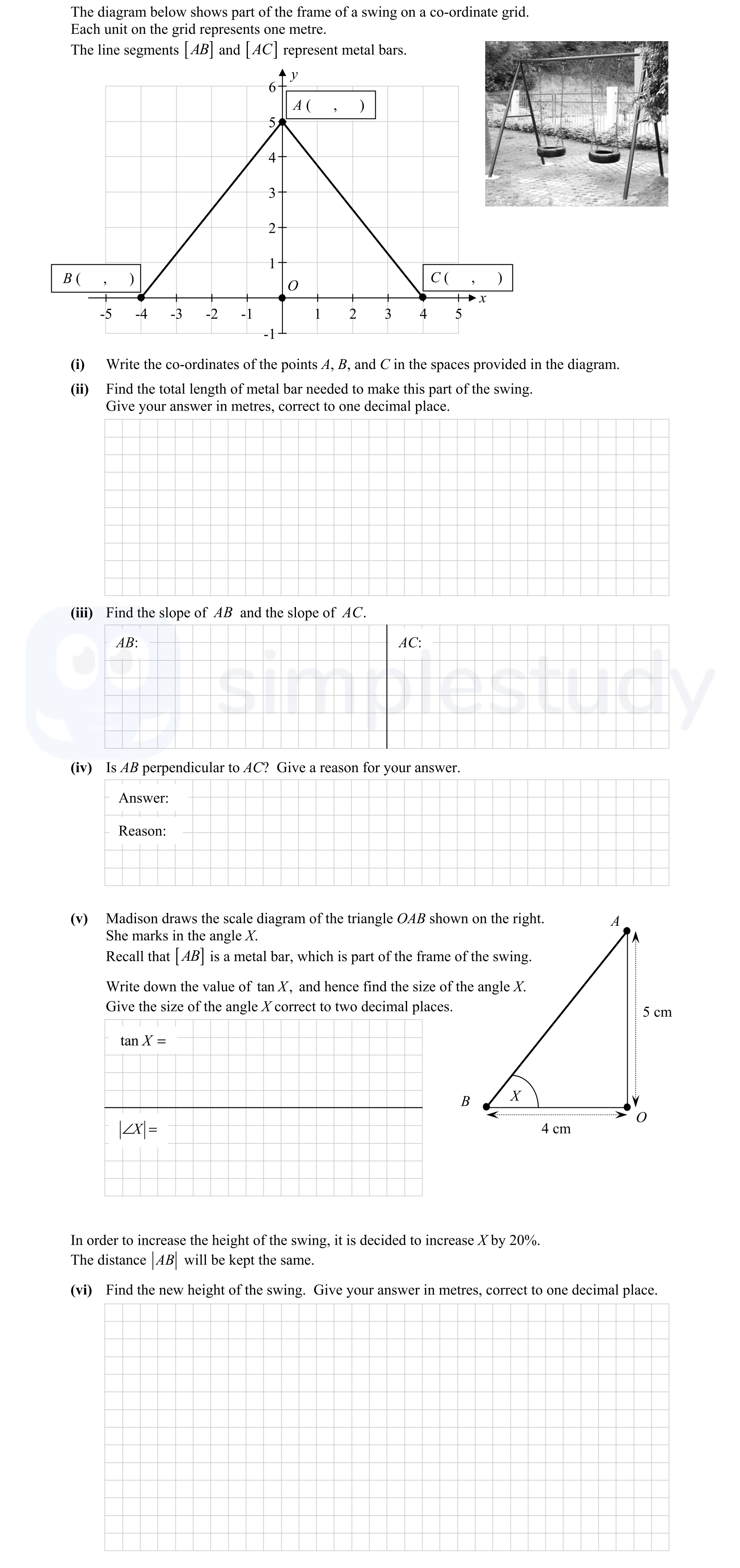 The-diagram-below-shows-part-of-the-frame-of-a-swing-on-a-co-ordinate-grid-Junior Cycle Mathematics-Question 6-2014.png