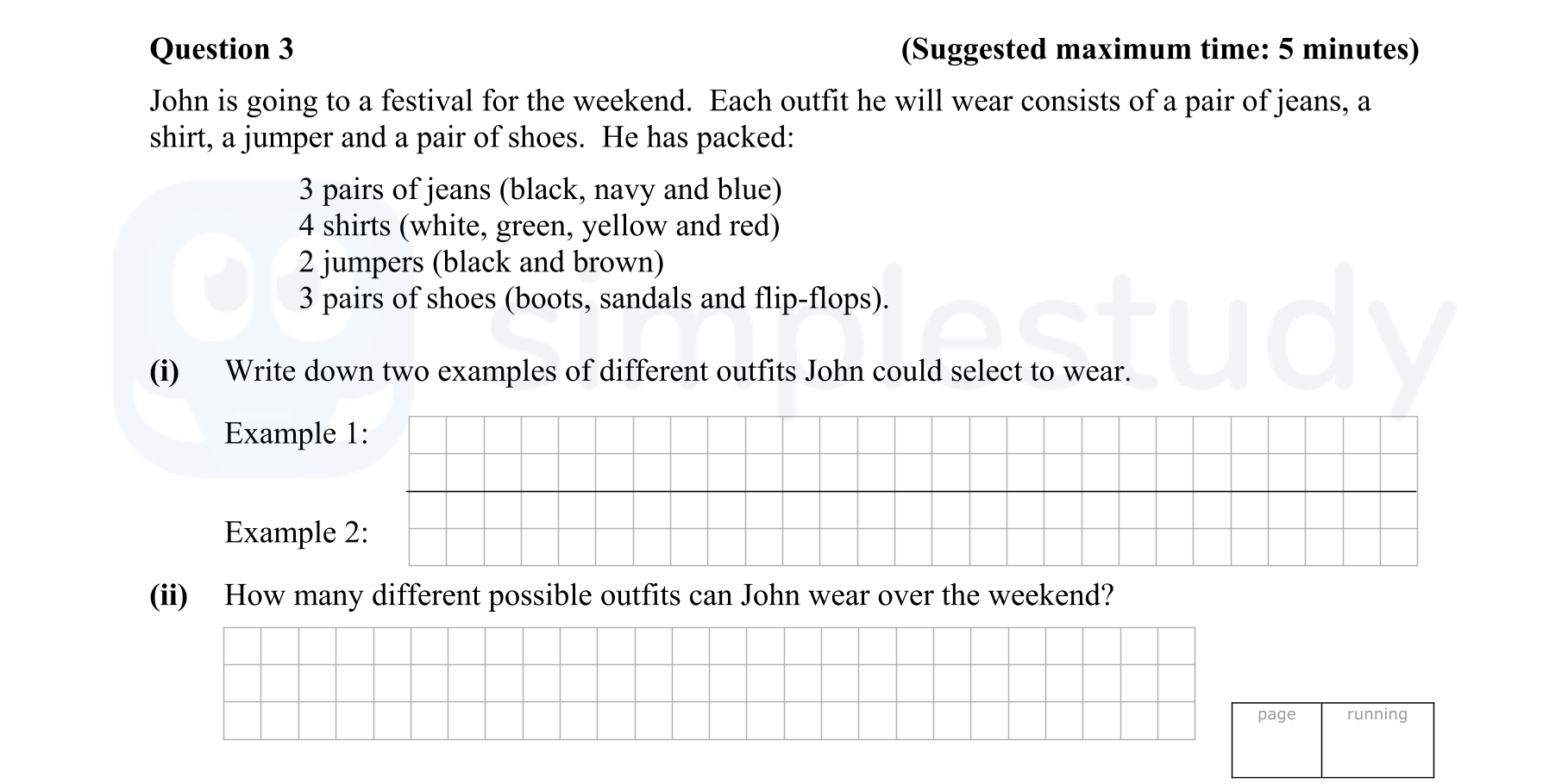 John-is-going-to-a-festival-for-the-weekend-Junior Cycle Mathematics-Question 3-2014.png