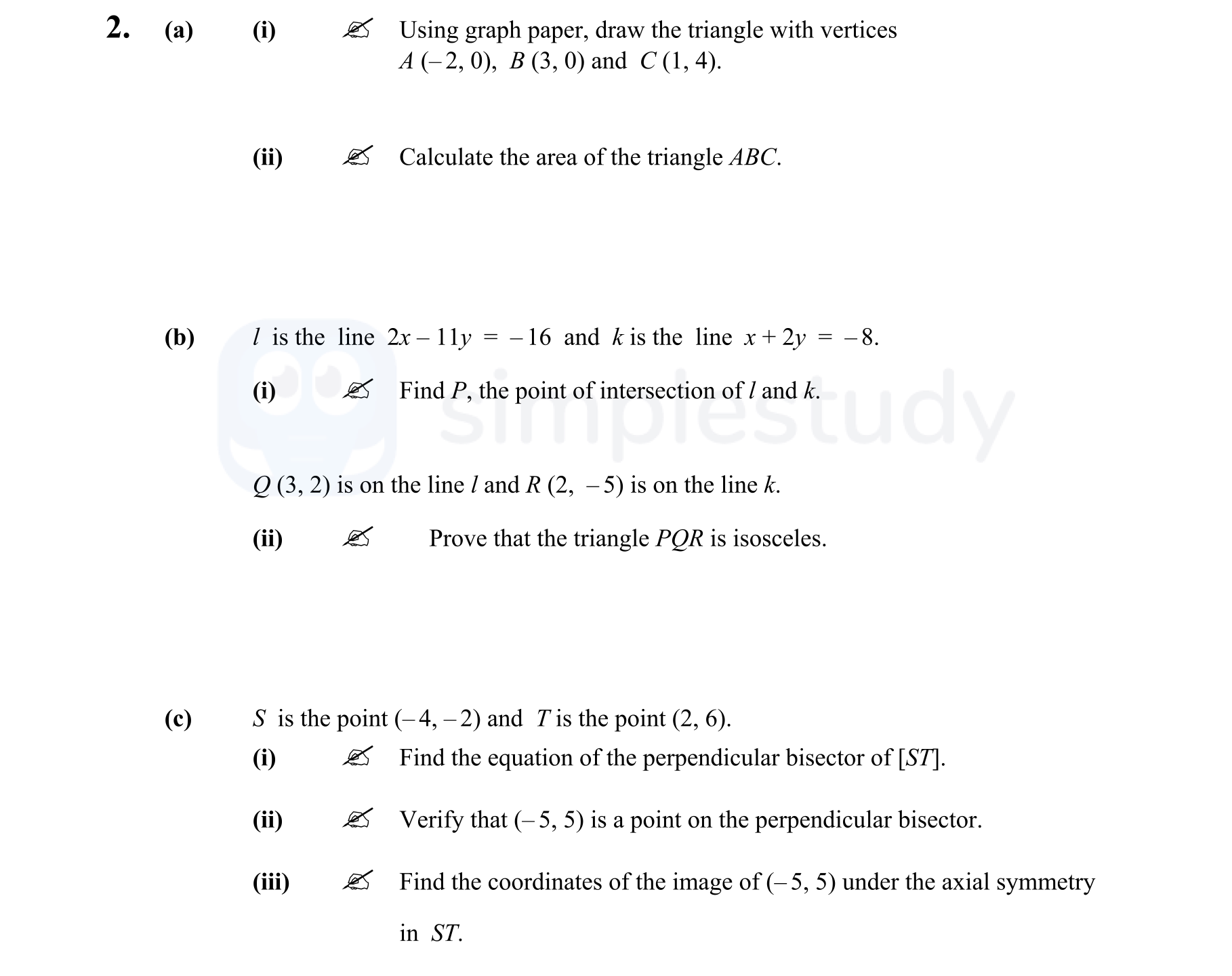 2.-(a)-Using-graph-paper,-draw-the-triangle-with-vertices-A(-2,-0),-B(3,-0)-and-C(1,-4)-Junior Cycle Mathematics-Question 2-2012.png