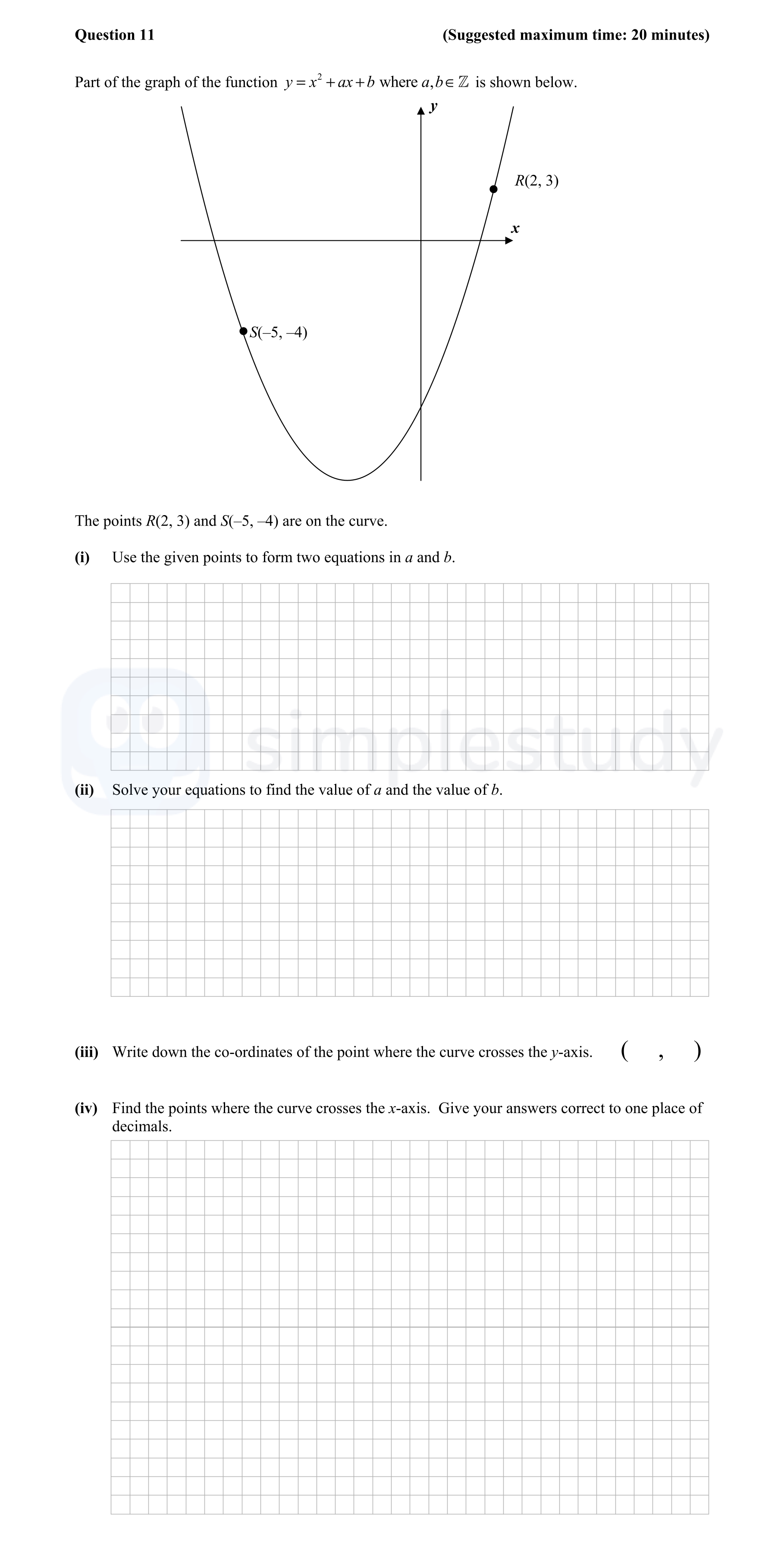 Part-of-the-graph-of-the-function-$y-=-x^2-+-ax-+-b$-where-$a,-b--ext{-are-}--extbf{Z}$-is-shown-below-Junior Cycle Mathematics-Question 11-2014.png