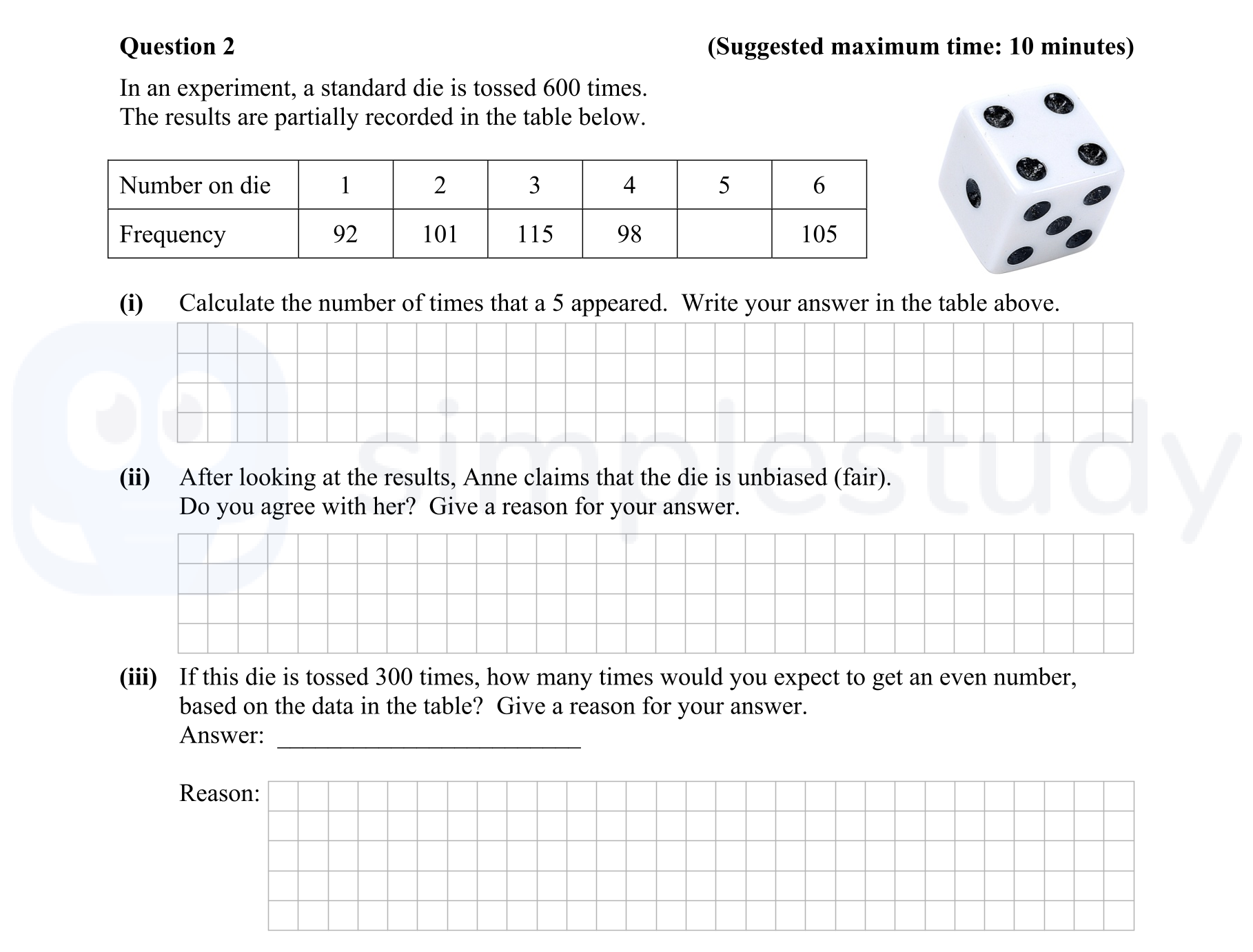 In-an-experiment,-a-standard-die-is-tossed-600-times-Junior Cycle Mathematics-Question 2-2014.png