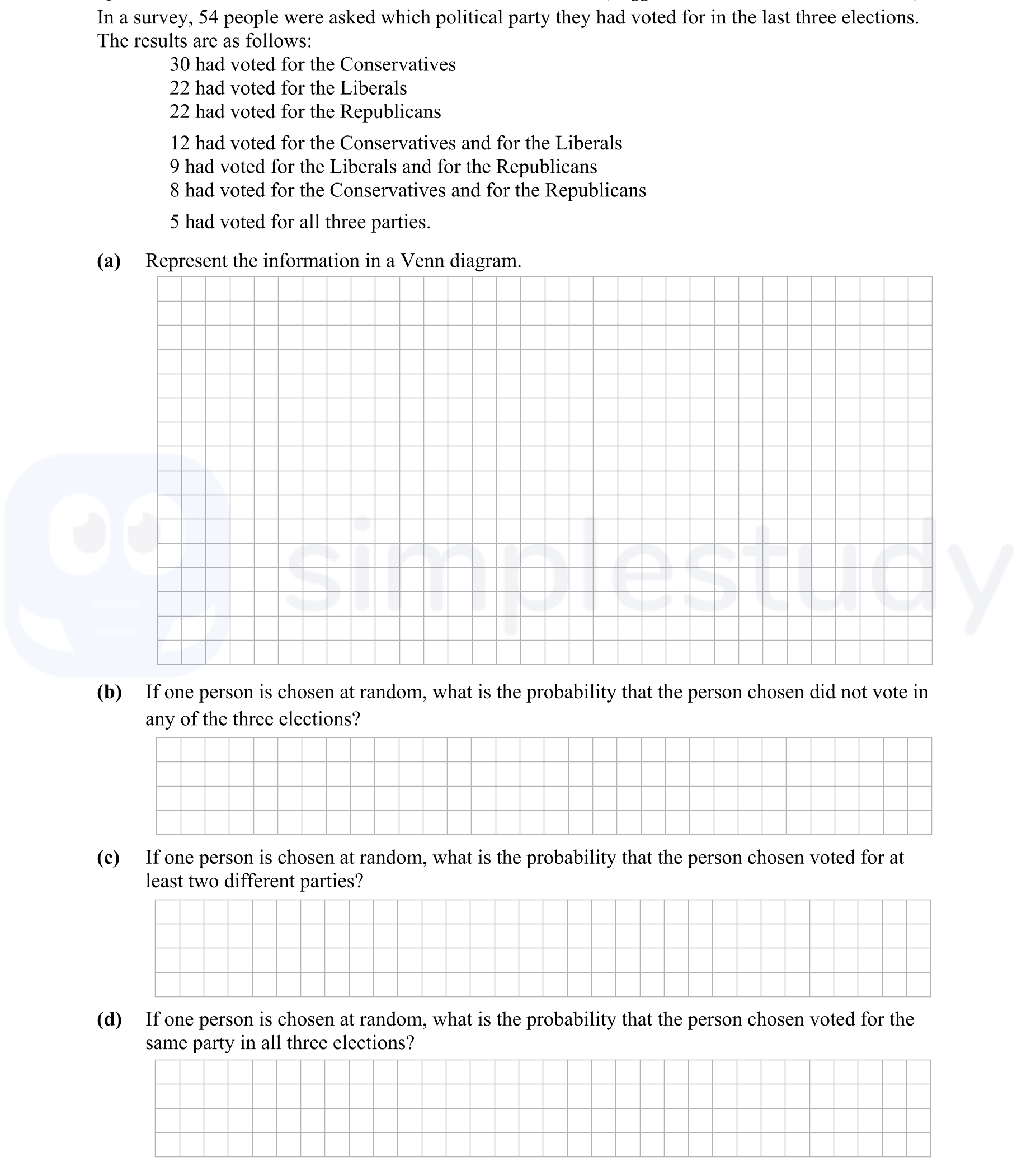 In-a-survey,-54-people-were-asked-which-political-party-they-had-voted-for-in-the-last-three-elections-Junior Cycle Mathematics-Question a-2013.png