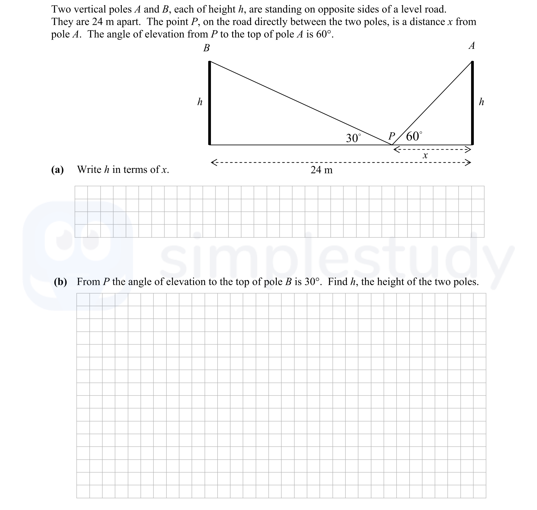 Two-vertical-poles-A-and-B,-each-of-height-h,-are-standing-on-opposite-sides-of-a-level-road-Junior Cycle Mathematics-Question Question 1-2012.png