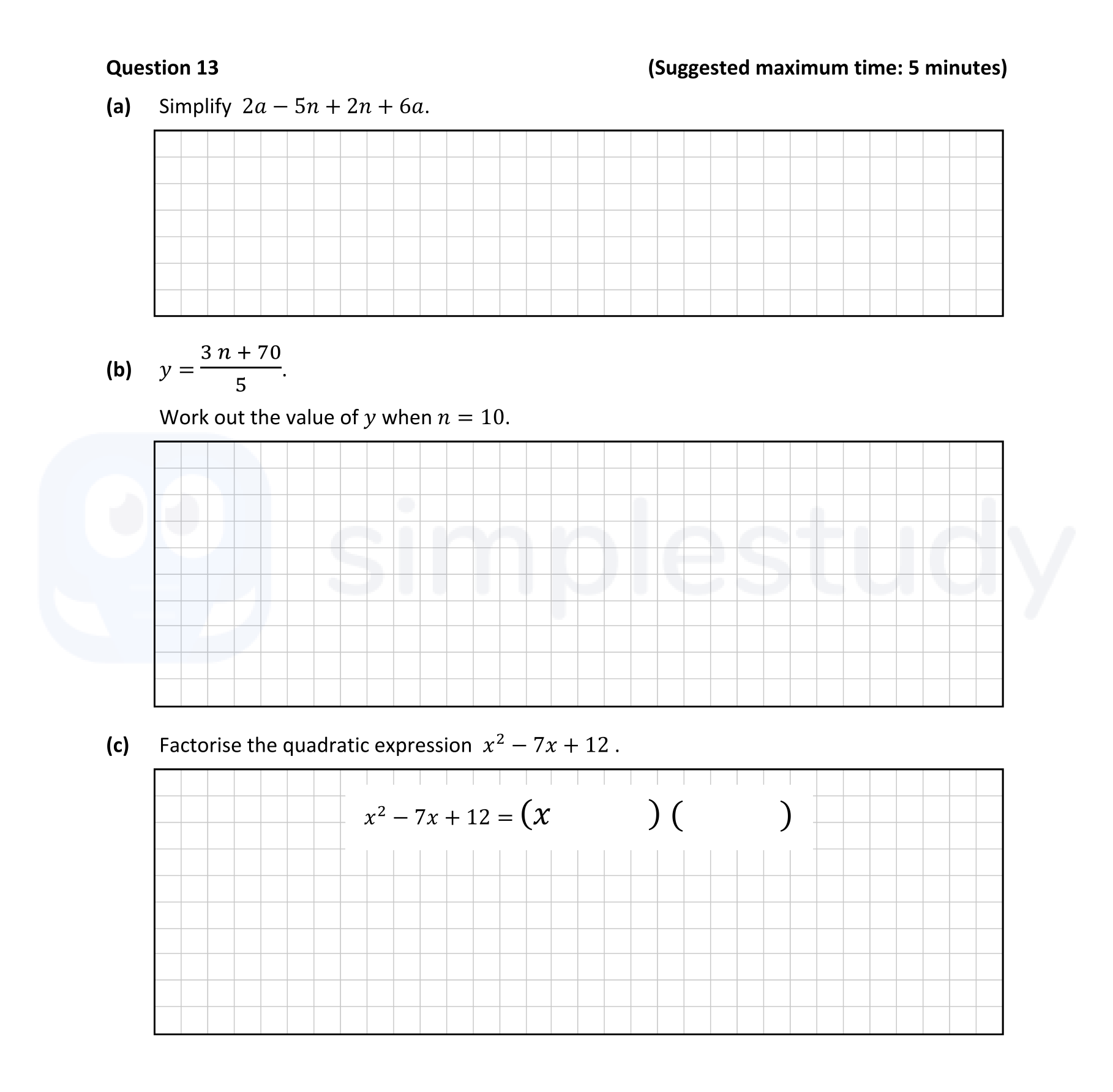 Question-13--(a)-Simplify----$$2a---5n-+-2n-+-6a.$$----(b)---y-=-\frac{3n-+-70}{5}----Work-out-the-value-of-y-when-n-=-10-Junior Cycle Mathematics-Question 13-2022.png