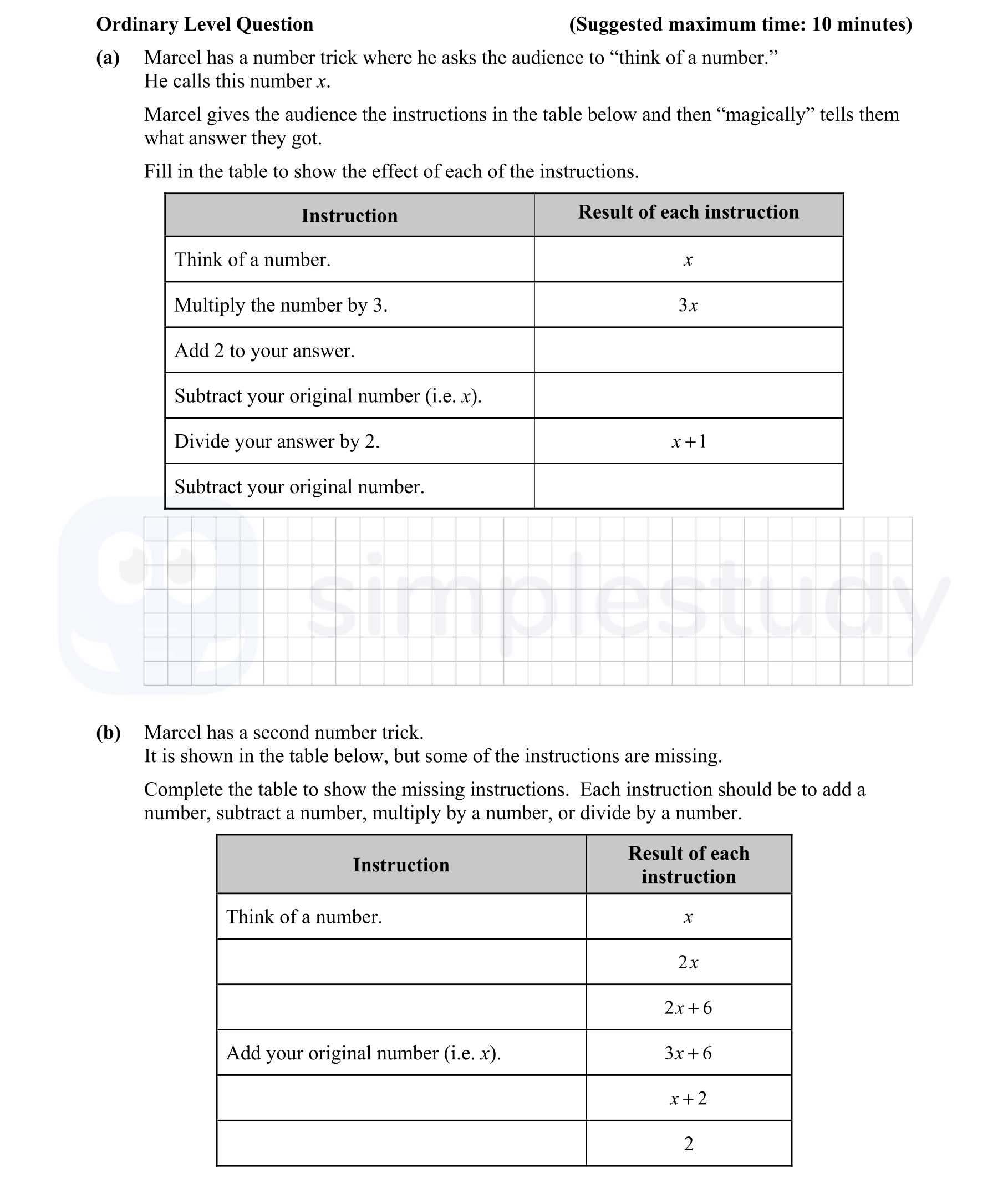 Marcel-has-a-number-trick-where-he-asks-the-audience-to-"think-of-a-number."-He-calls-this-number-$x$-Junior Cycle Mathematics-Question a-2015.png