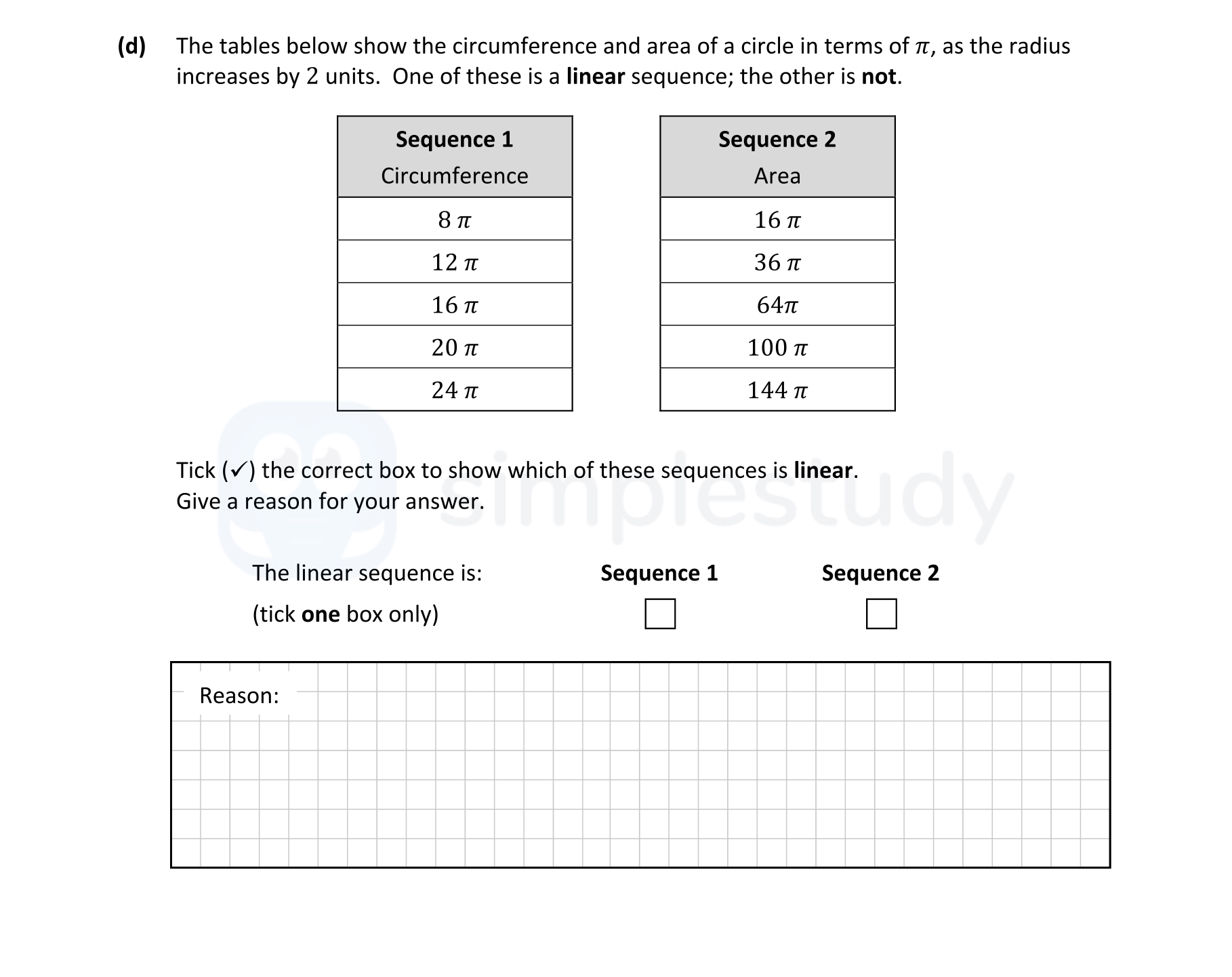 The-tables-below-show-the-circumference-and-area-of-a-circle-in-terms-of-$\,-\pi$,-as-the-radius-increases-by-2-units-Junior Cycle Mathematics-Question d-2022.png