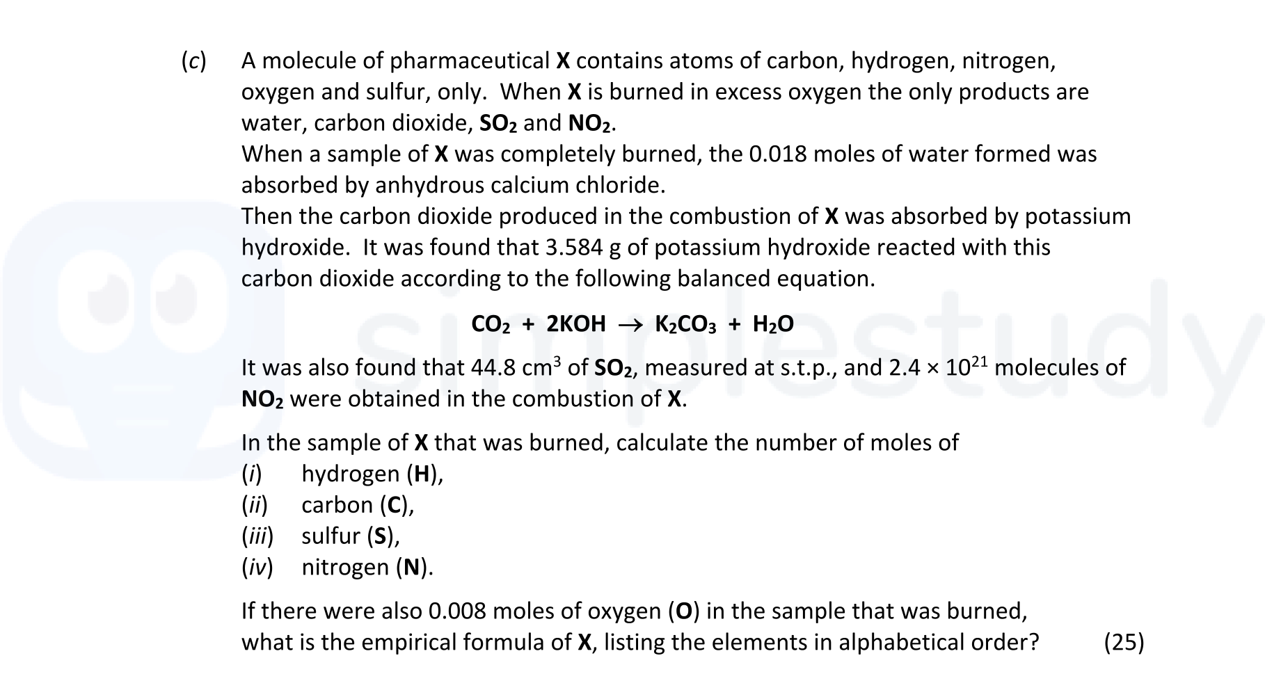 A-molecule-of-pharmaceutical-X-contains-atoms-of-carbon,-hydrogen,-nitrogen,-oxygen-and-sulfur,-only-Leaving Cert Chemistry-Question c-2022.png