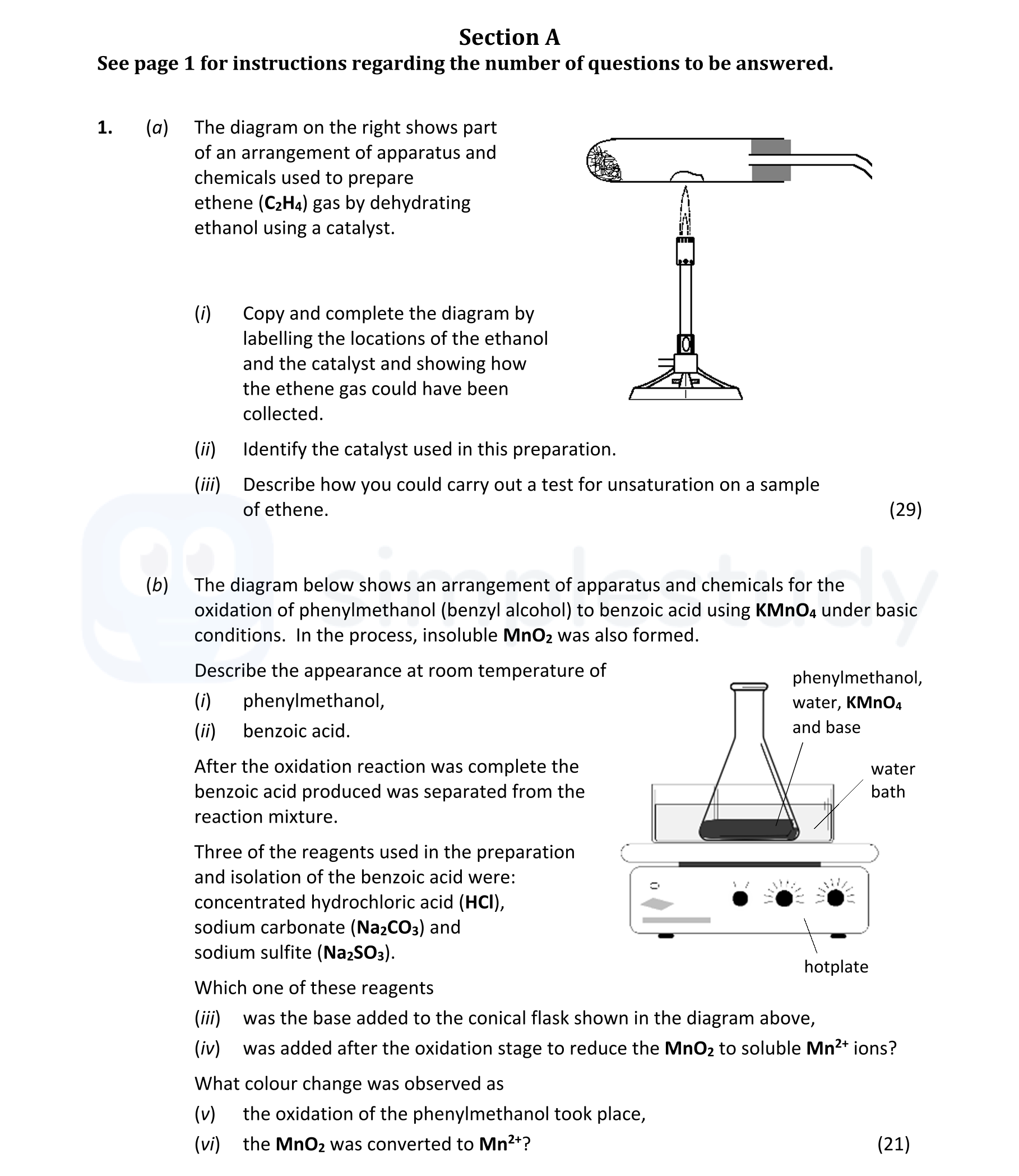 1.-(a)-The-diagram-on-the-right-shows-part-of-an-arrangement-of-apparatus-and-chemicals-used-to-prepare-ethene-(C2H4)-by-dehydrating-ethanol-using-a-catalyst-Leaving Cert Chemistry-Question 1-2022.png