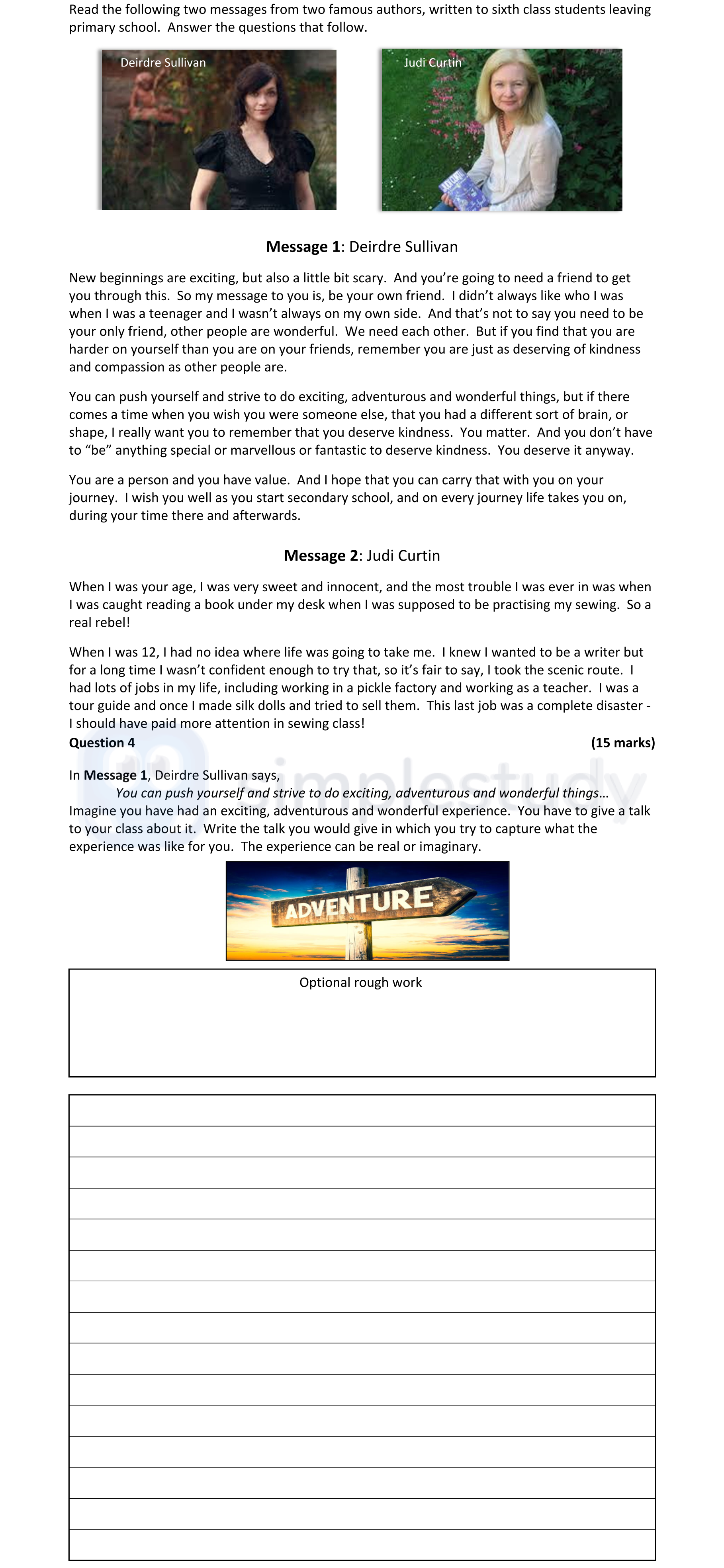 In-Message-1,-Deirdre-Sullivan-says,--You-can-push-yourself-and-strive-to-do-exciting,-adventurous-and-wonderful-things..-Junior Cycle English-Question Question 4-2022.png