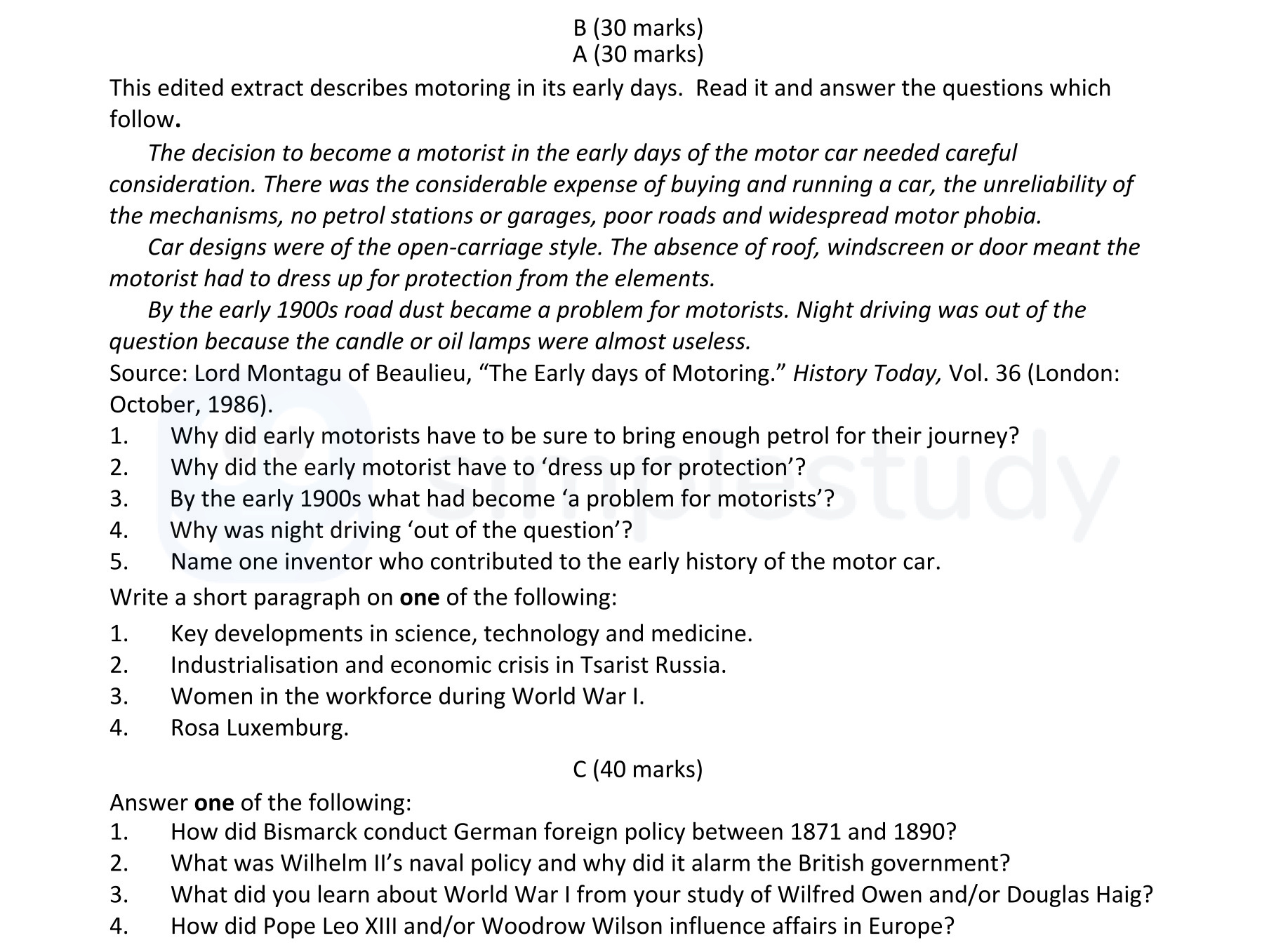 This-edited-extract-describes-motoring-in-its-early-days-Leaving Cert History-Question B-2017.png