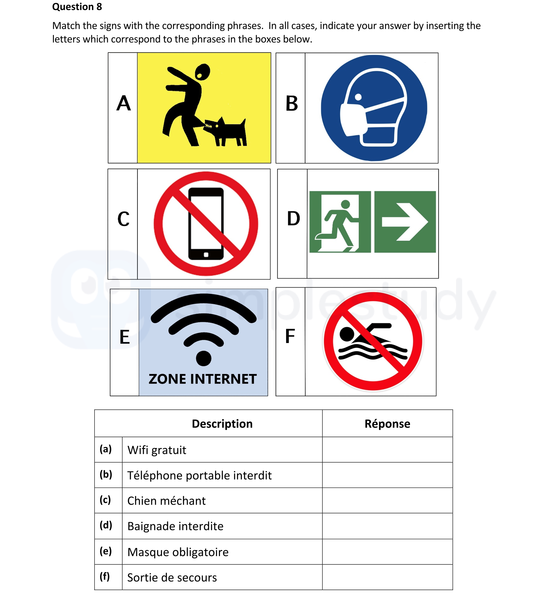 Match-the-signs-with-the-corresponding-phrases-Junior Cycle French-Question 8-2022.png