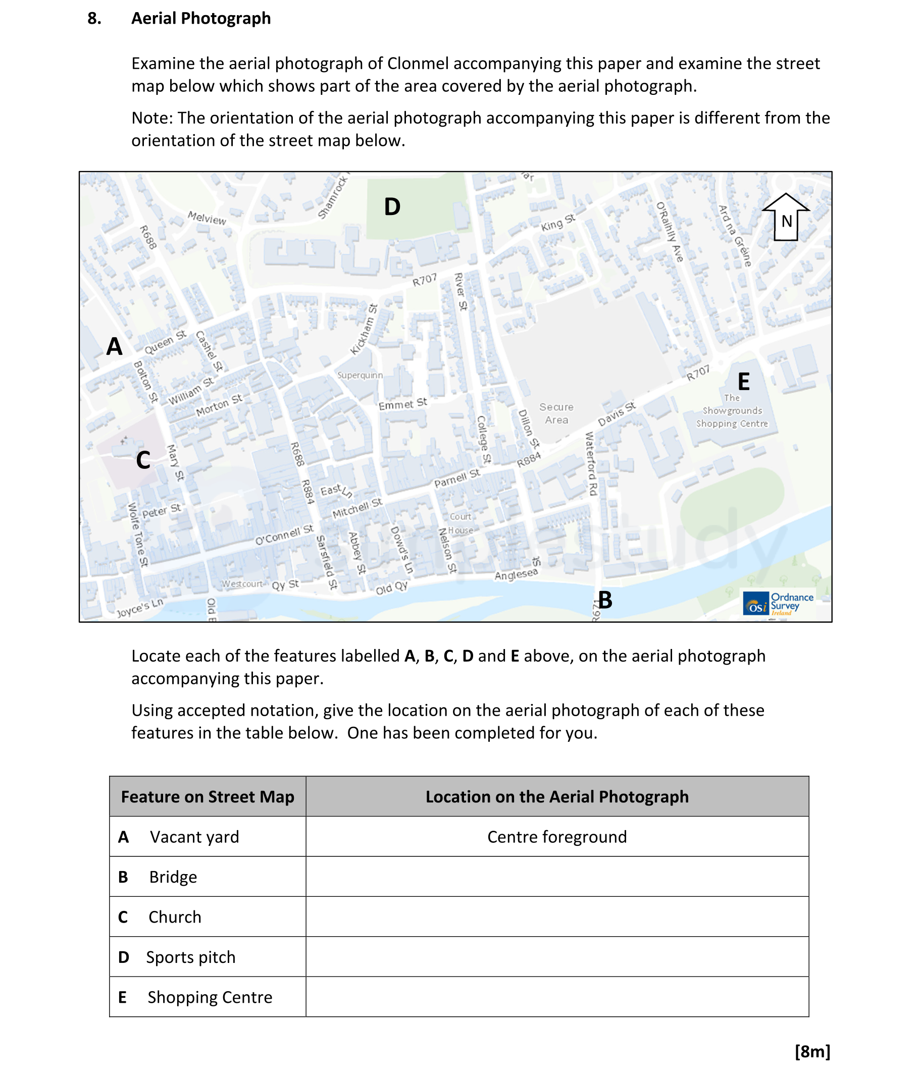 Aerial-Photograph--Examine-the-aerial-photograph-of-Clonmel-accompanying-this-paper-and-examine-the-street-map-below-which-shows-part-of-the-area-covered-by-the-aerial-photograph-Leaving Cert Geography-Question 8-2022.png