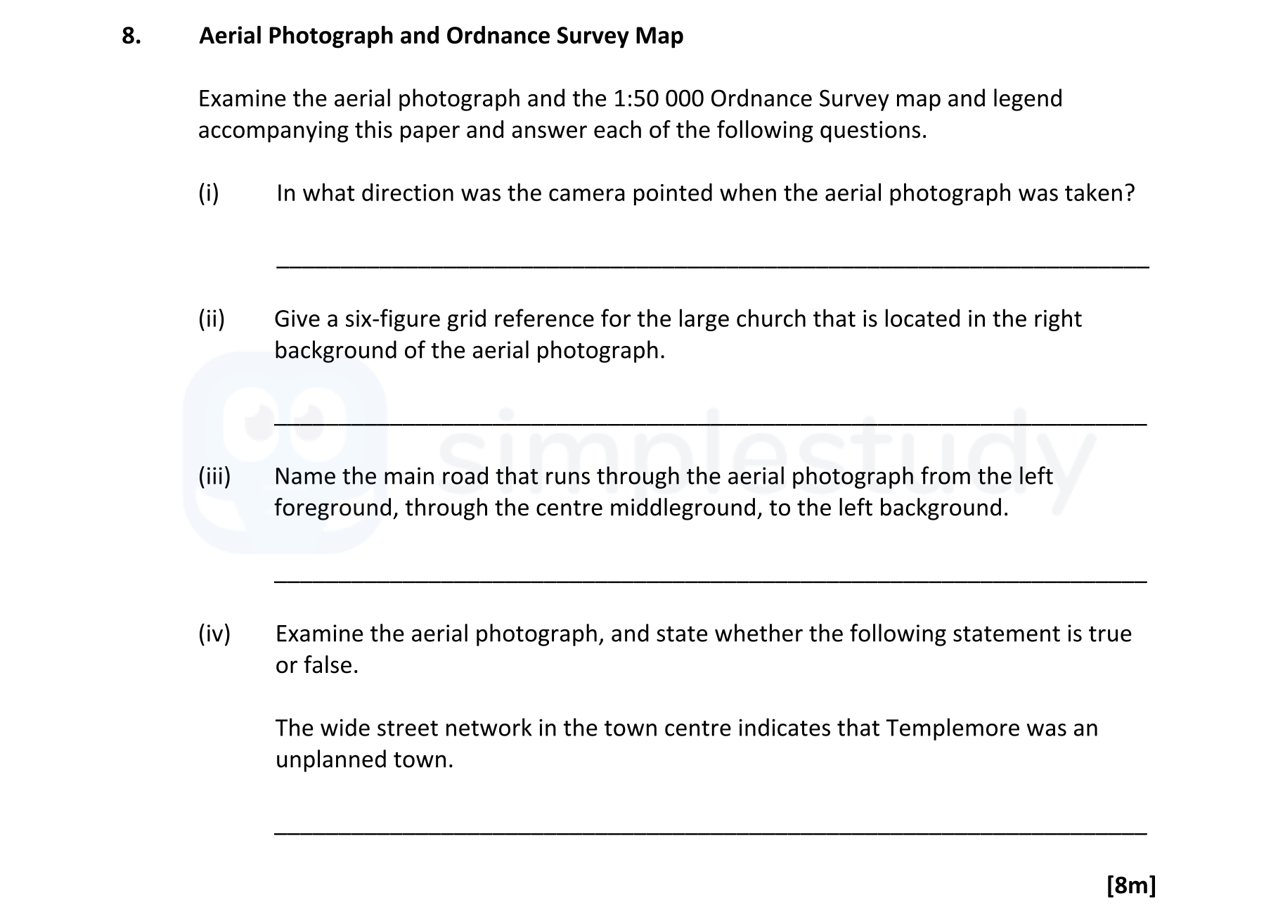Examine-the-aerial-photograph-and-the-1:50-000-Ordnance-Survey-map-and-legend-accompanying-this-paper-and-answer-each-of-the-following-questions-Leaving Cert Geography-Question 8-2019.png