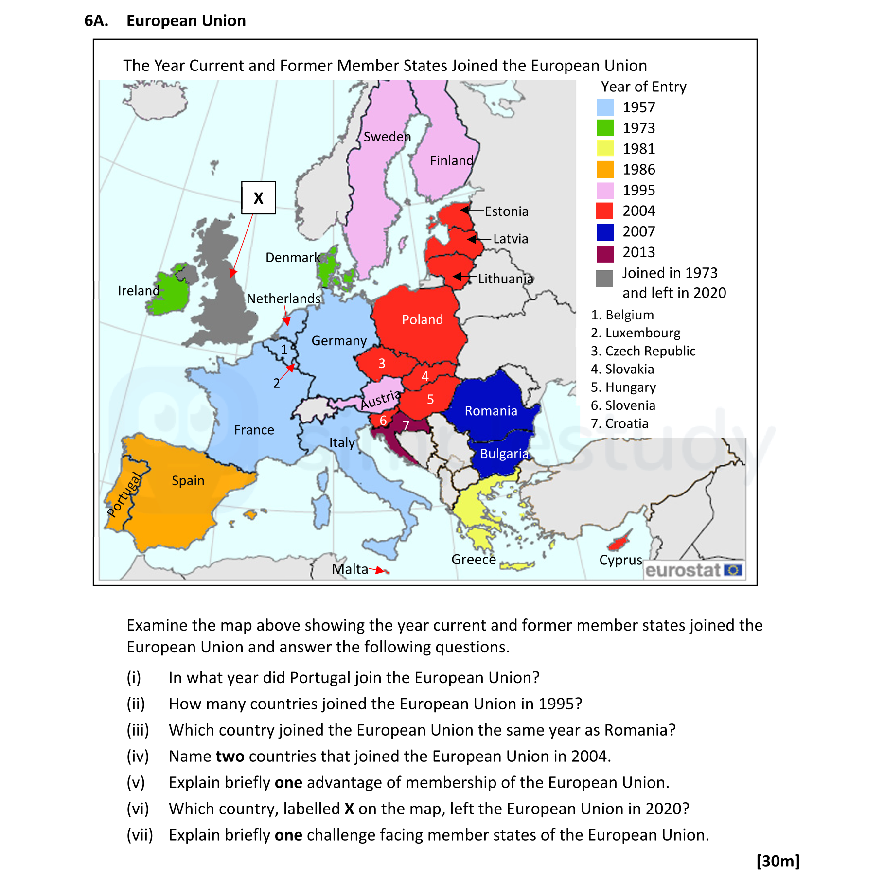 Examine-the-map-above-showing-the-year-current-and-former-member-states-joined-the-European-Union-and-answer-the-following-questions-Leaving Cert Geography-Question 6A-2022.png