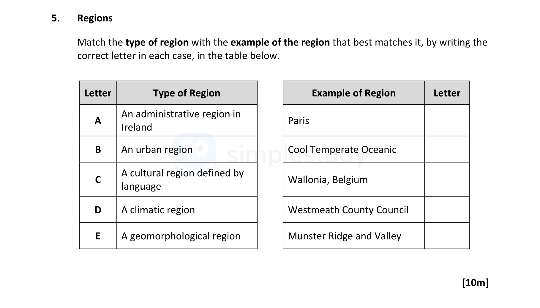 Regions--Match-the-type-of-region-with-the-example-of-the-region-that-best-matches-it,-by-writing-the-correct-letter-in-each-case,-in-the-table-below-Leaving Cert Geography-Question 5-2021.png