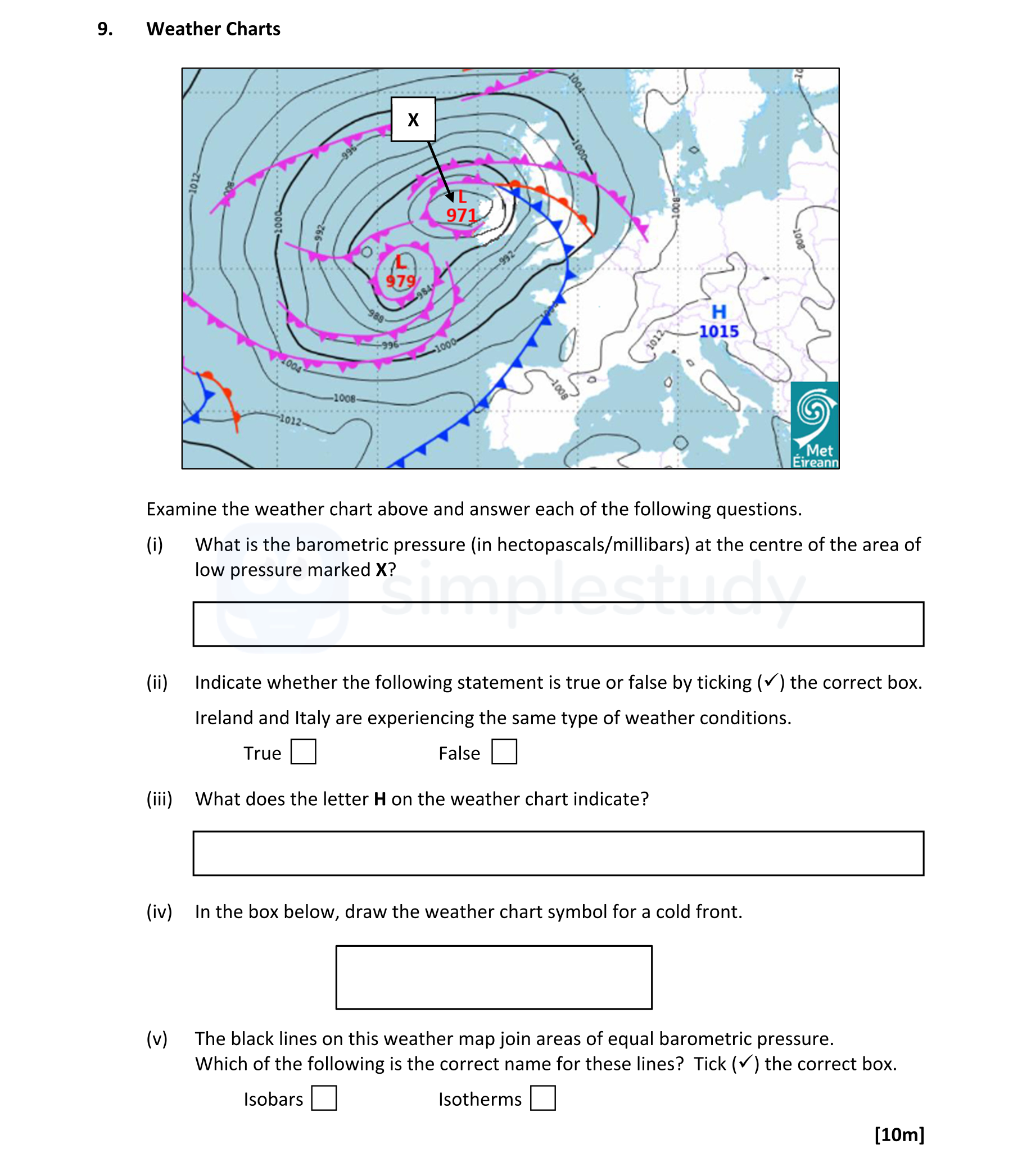 Examine-the-weather-chart-above-and-answer-each-of-the-following-questions-Leaving Cert Geography-Question 9-2021.png