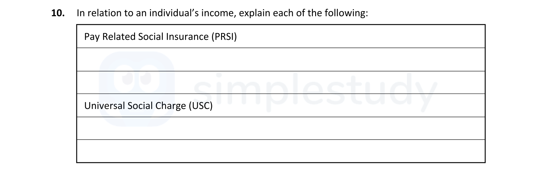 In-relation-to-an-individual's-income,-explain-each-of-the-following:-Pay-Related-Social-Insurance-(PRSI)-Universal-Social-Charge-(USC)-Leaving Cert Home Economics-Question 10-2022.png