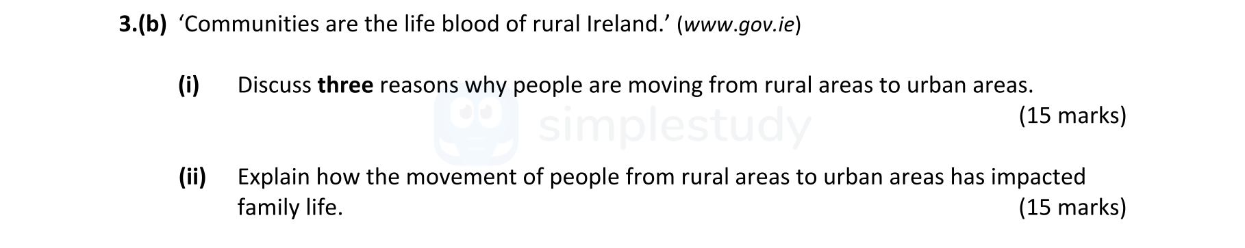 'Communities-are-the-life-blood-of-rural-Ireland.'-(www.gov.ie)--(i)-Discuss-three-reasons-why-people-are-moving-from-rural-areas-to-urban-areas-Leaving Cert Home Economics-Question 3(b)-2022.png