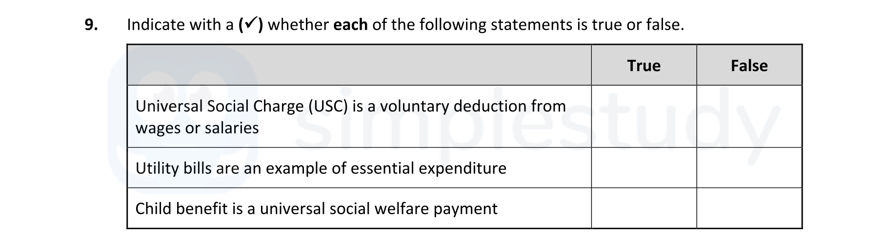 Indicate-with-a-(✓)-whether-each-of-the-following-statements-is-true-or-false-Leaving Cert Home Economics-Question 9-2020.png