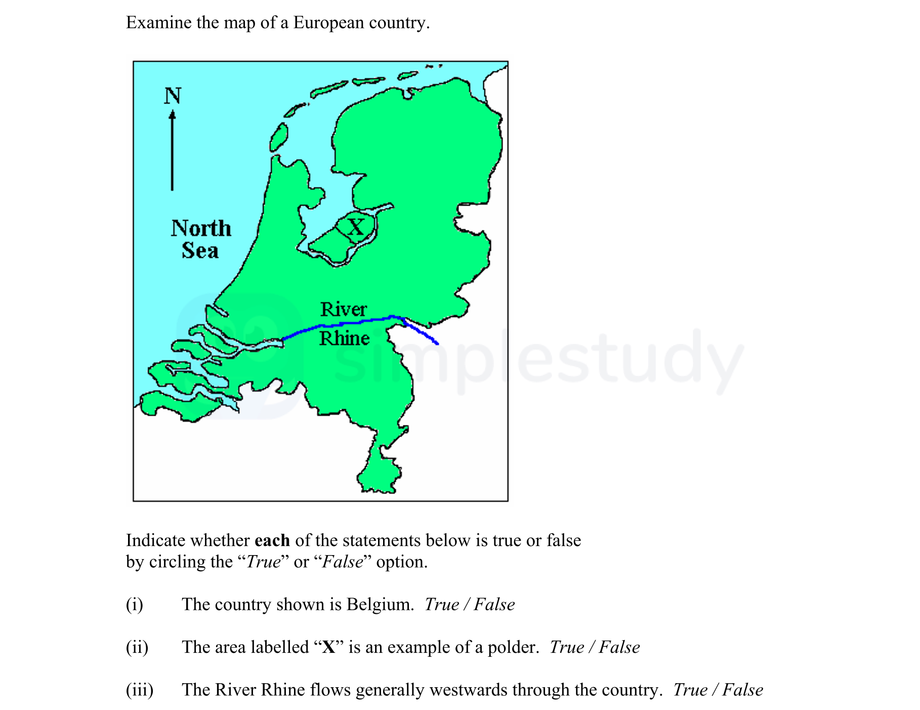 Examine-the-map-of-a-European-country-Junior Cycle Geography-Question 8-2005.png