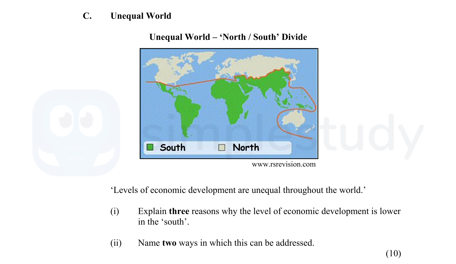 ‘Levels-of-economic-development-are-unequal-throughout-the-world.’--(i)-Explain-three-reasons-why-the-level-of-economic-development-is-lower-in-the-‘south’-Junior Cycle Geography-Question C-2012.png