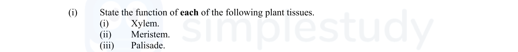 State-the-function-of-each-of-the-following-plant-tissues-Leaving Cert Agricultural Science-Question i-2012.png