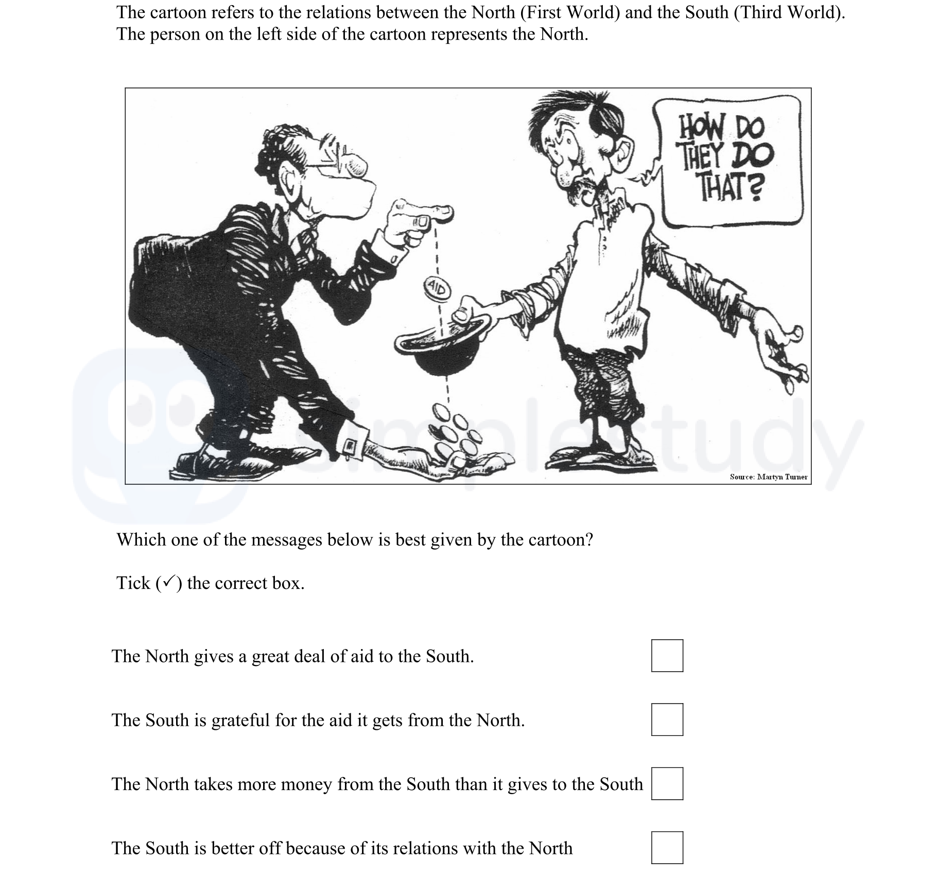The-cartoon-refers-to-the-relations-between-the-North-(First-World)-and-the-South-(Third-World)-Junior Cycle Geography-Question 13B-2008.png