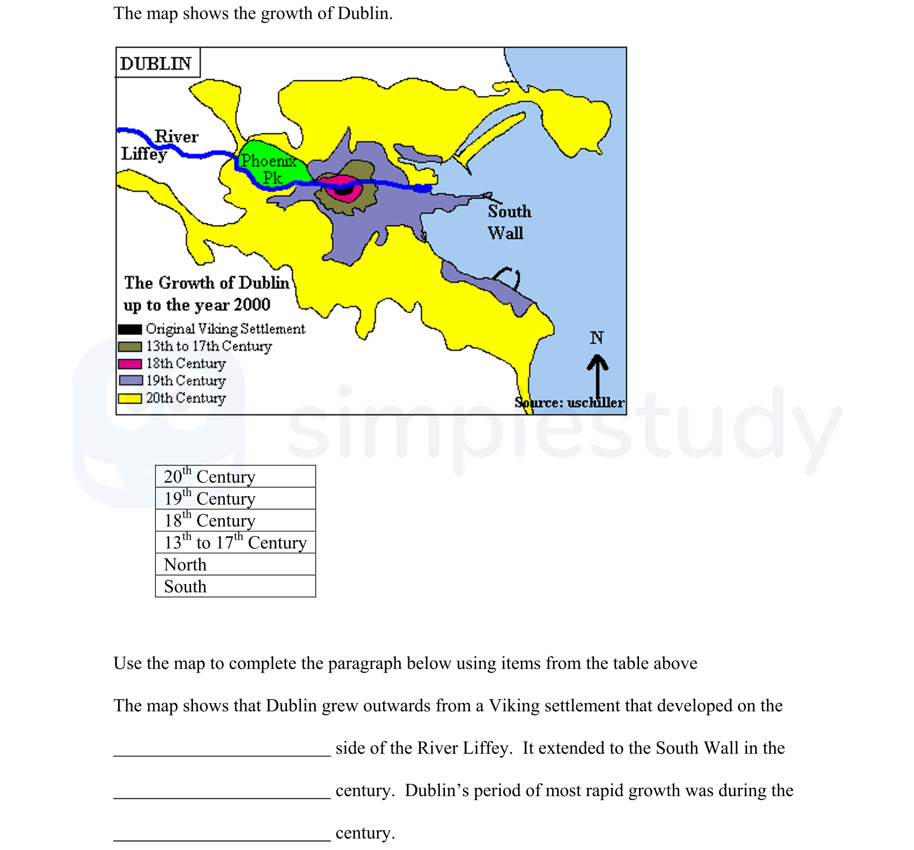 The-map-shows-the-growth-of-Dublin-Junior Cycle Geography-Question Question 1-2008.png