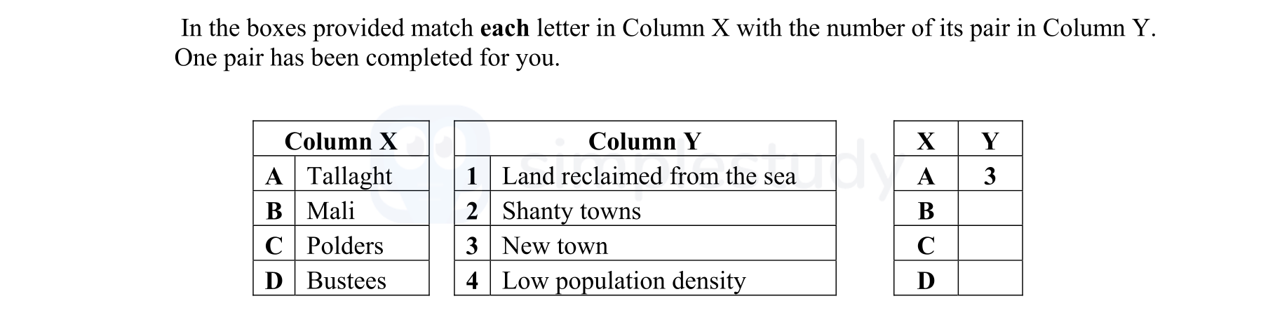 In-the-boxes-provided-match-each-letter-in-Column-X-with-the-number-of-its-pair-in-Column-Y-Junior Cycle Geography-Question Question 1-2005.png