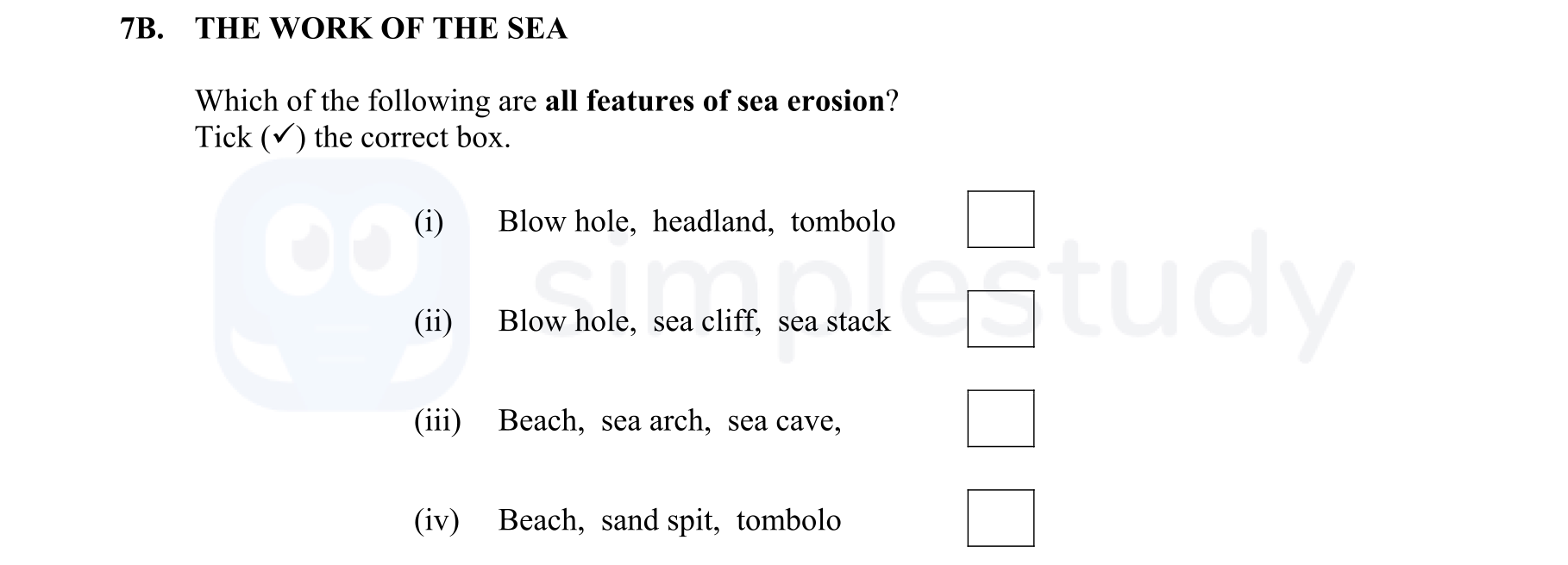Which-of-the-following-are-all-features-of-sea-erosion?-Tick-(✓)-the-correct-box-Junior Cycle Geography-Question 7B-2009.png
