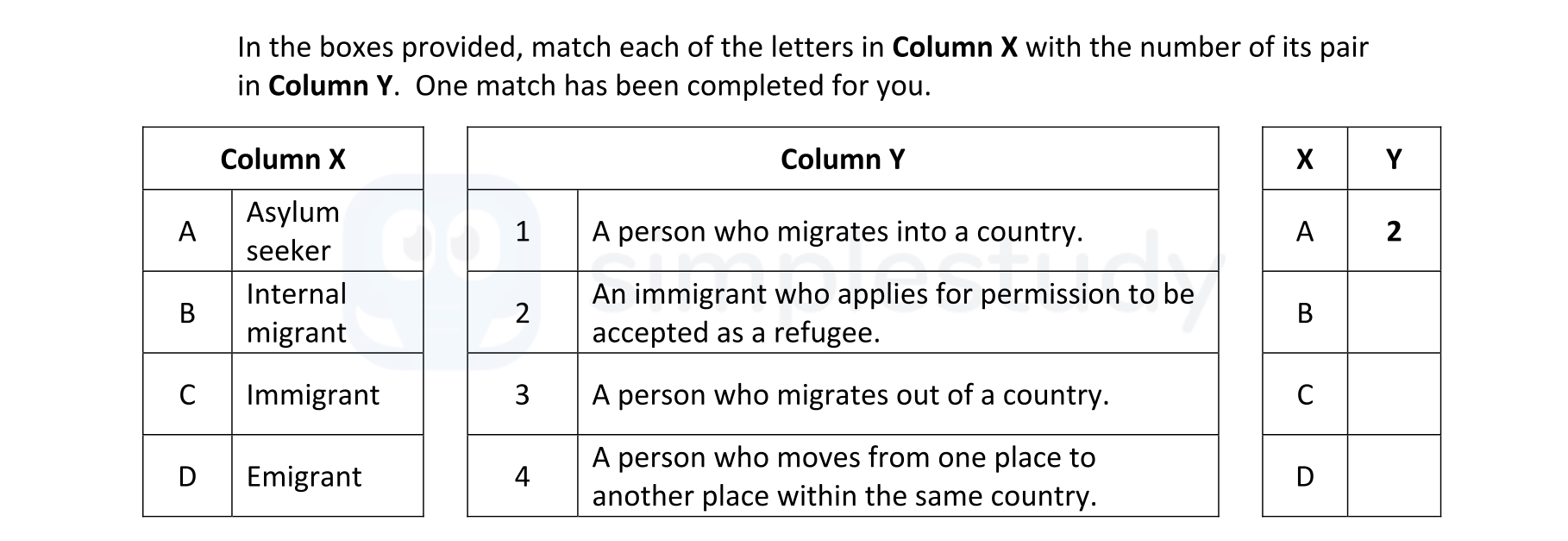 In-the-boxes-provided,-match-each-of-the-letters-in-Column-X-with-the-number-of-its-pair-in-Column-Y-Junior Cycle Geography-Question 9B-2019.png