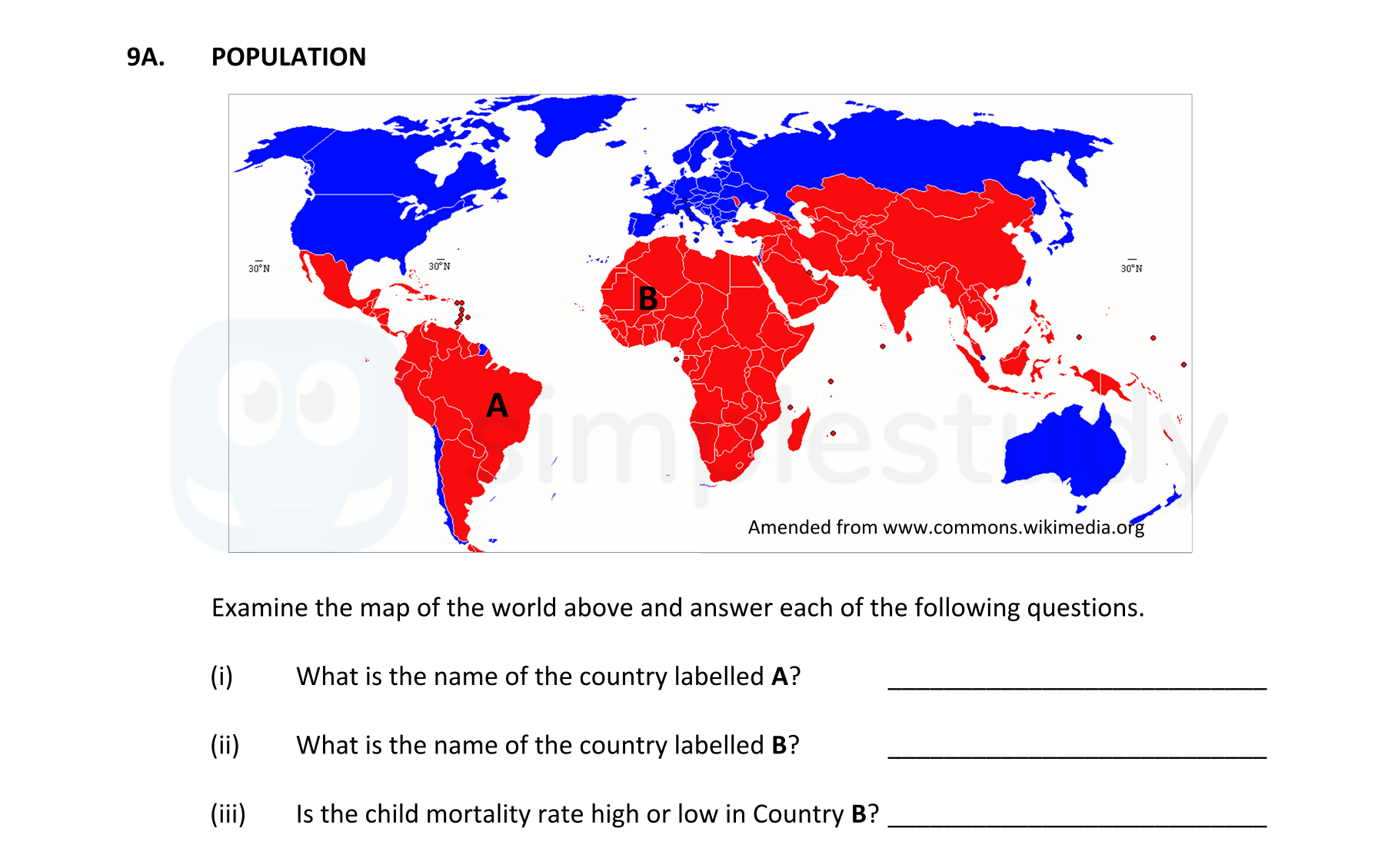 Examine-the-map-of-the-world-above-and-answer-each-of-the-following-questions-Junior Cycle Geography-Question 9A-2017.png