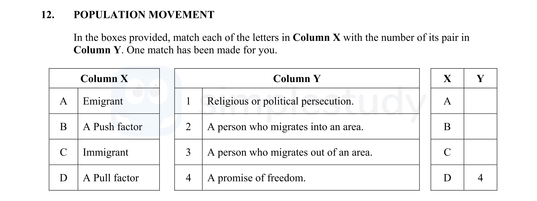 In-the-boxes-provided,-match-each-of-the-letters-in-Column-X-with-the-number-of-its-pair-in-Column-Y-Junior Cycle Geography-Question 12-2010.png