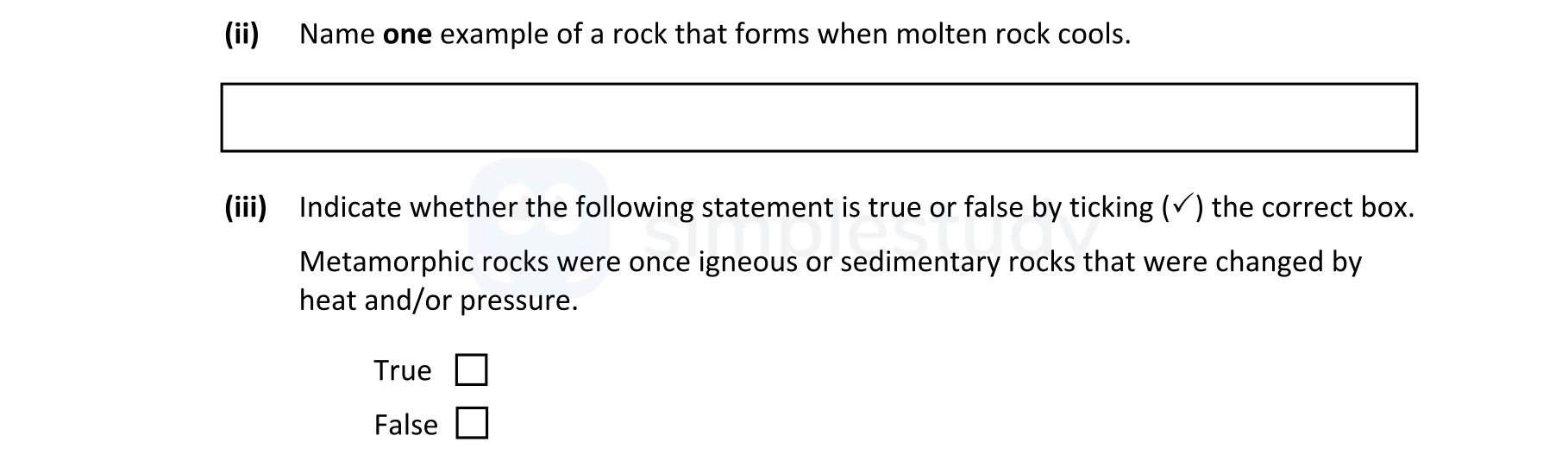 Name-one-example-of-a-rock-that-forms-when-molten-rock-cools-Junior Cycle Geography-Question ii-2021.png