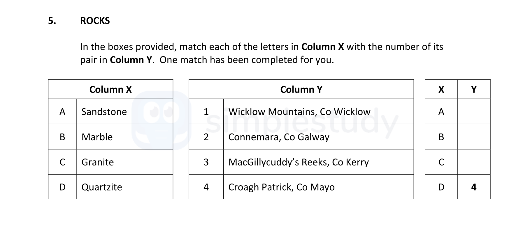 ROCKS--In-the-boxes-provided,-match-each-of-the-letters-in-Column-X-with-the-number-of-its-pair-in-Column-Y-Junior Cycle Geography-Question 5-2017.png
