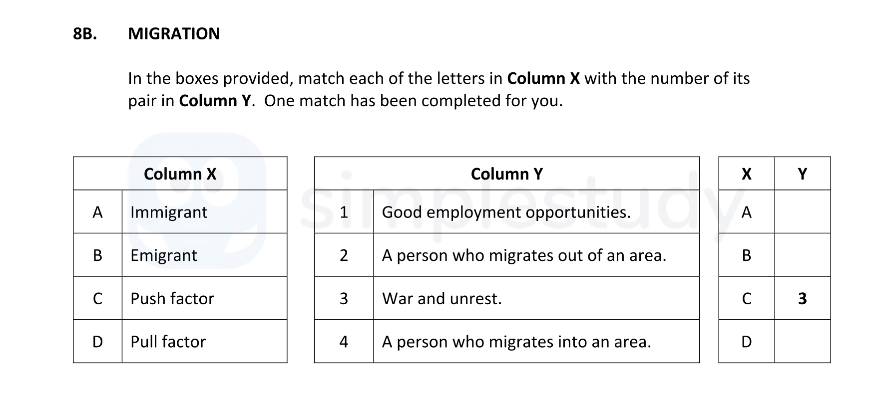 MIGRATION--In-the-boxes-provided,-match-each-of-the-letters-in-Column-X-with-the-number-of-its-pair-in-Column-Y-Junior Cycle Geography-Question 88-2017.png