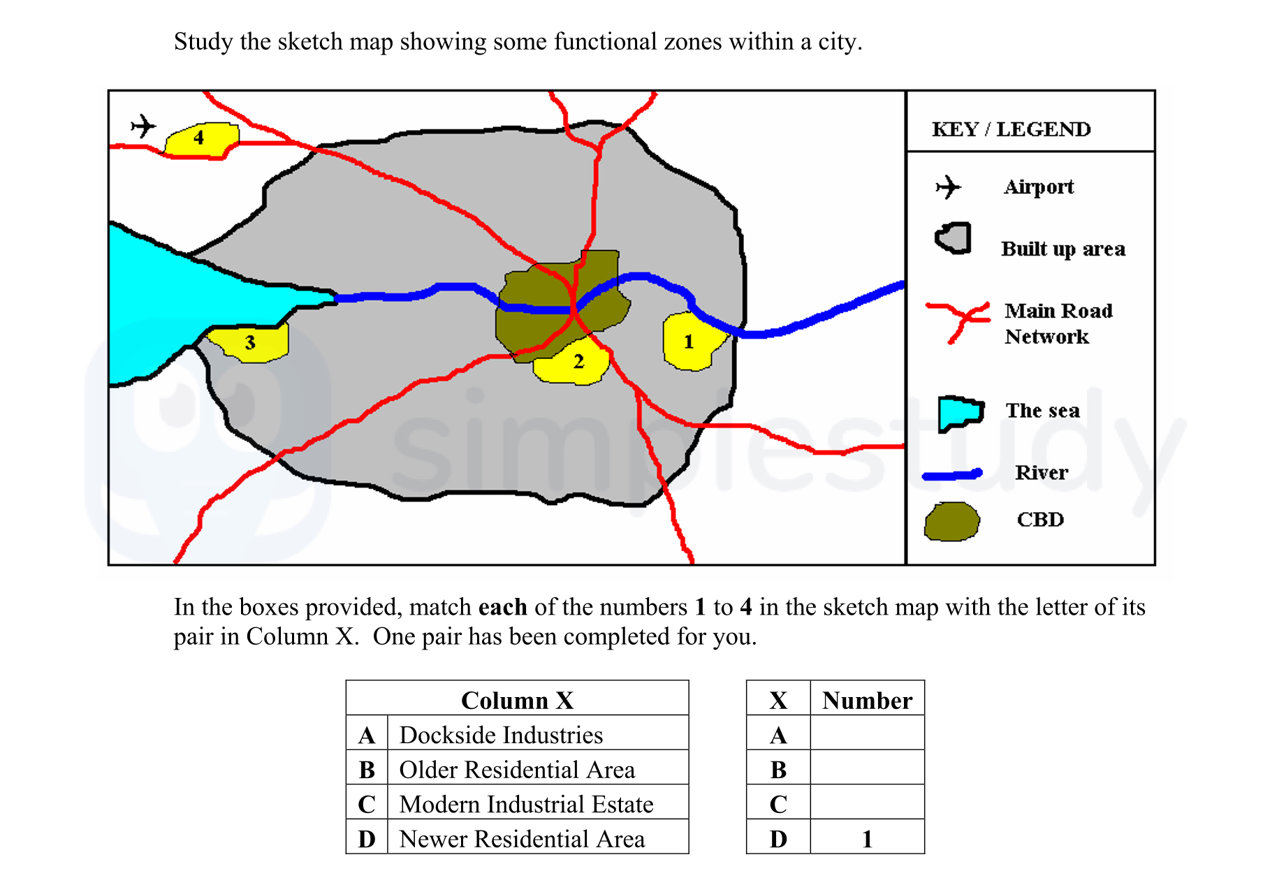 Study-the-sketch-map-showing-some-functional-zones-within-a-city-Junior Cycle Geography-Question Question 1-2006.png