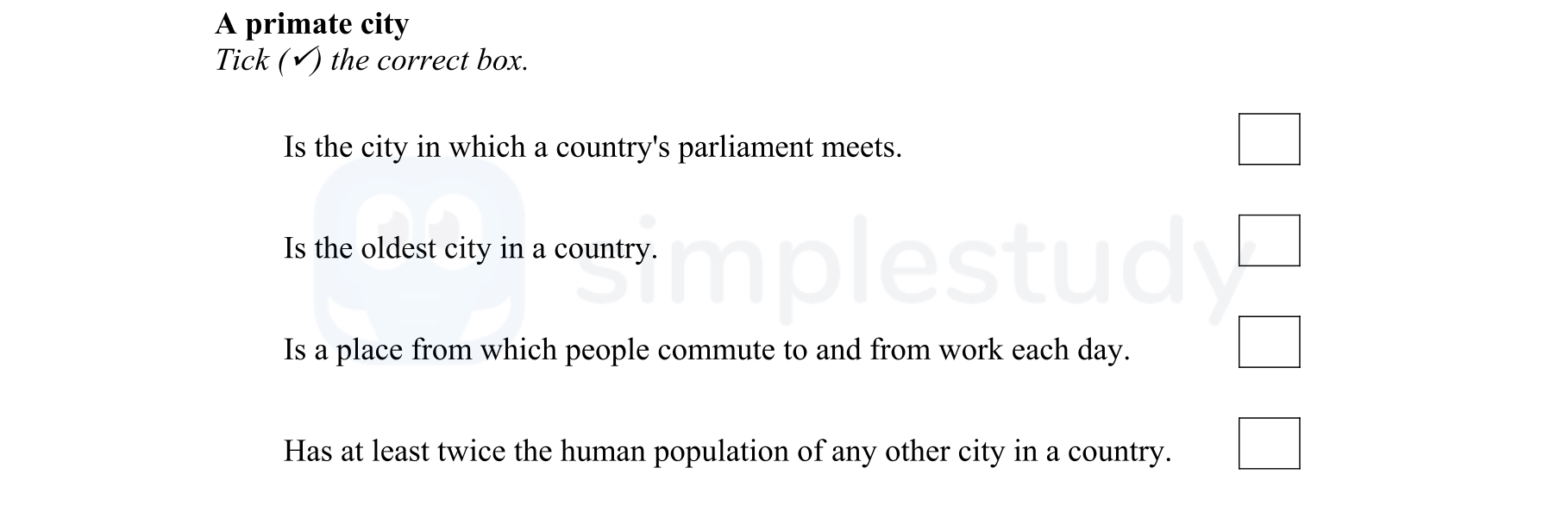 A-primate-city-Tick-(✓)-the-correct-box-Junior Cycle Geography-Question 13-2006.png