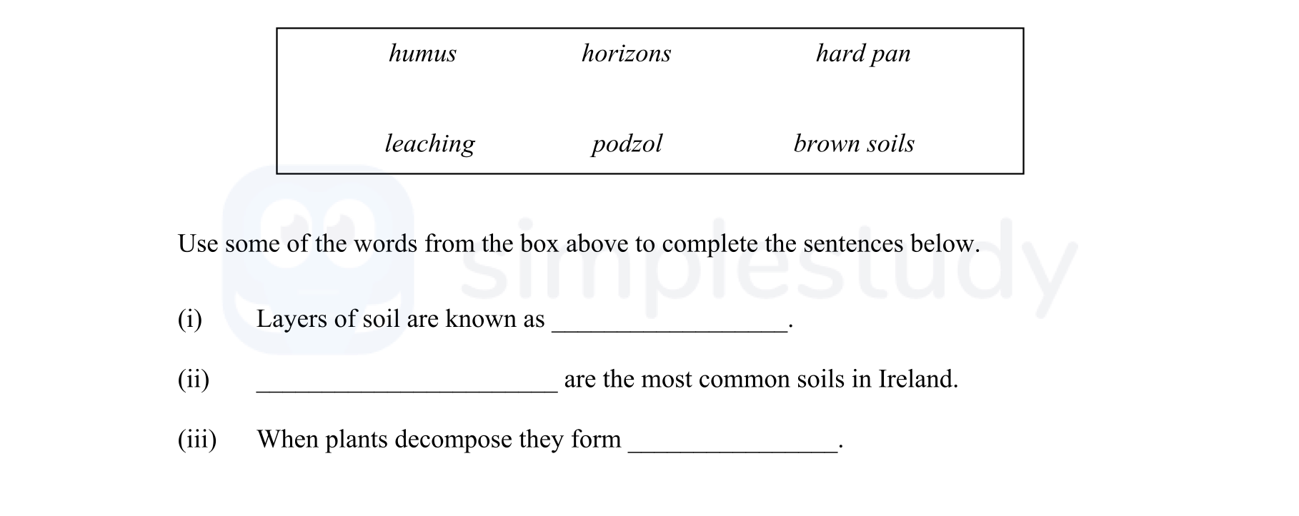 Use-some-of-the-words-from-the-box-above-to-complete-the-sentences-below-Junior Cycle Geography-Question i-2011.png