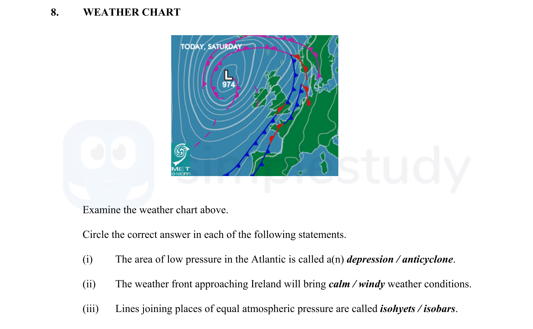 Examine-the-weather-chart-above-Junior Cycle Geography-Question 8-2015.png