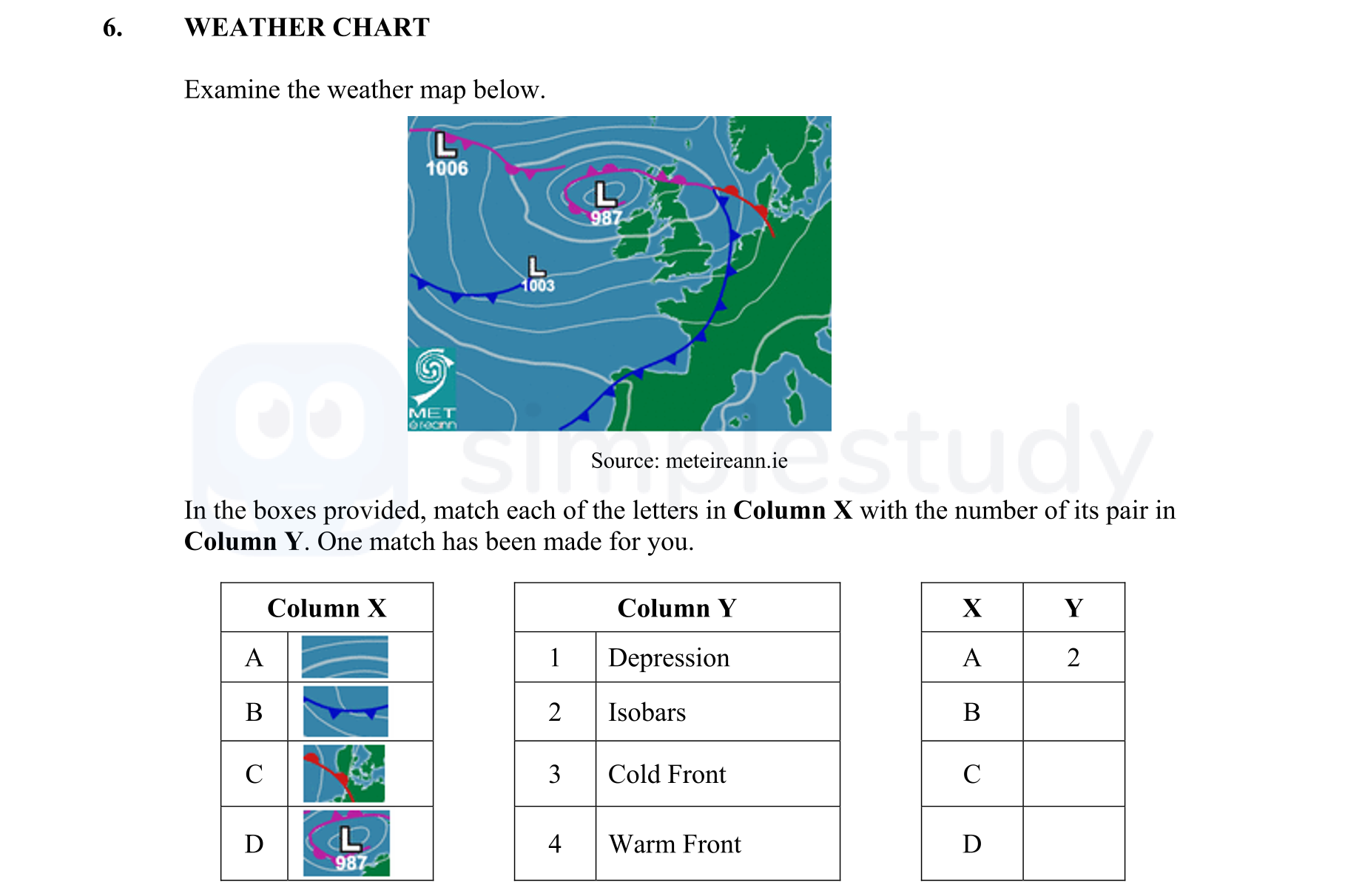 WEATHER-CHART--Examine-the-weather-map-below-Junior Cycle Geography-Question 6-2010.png