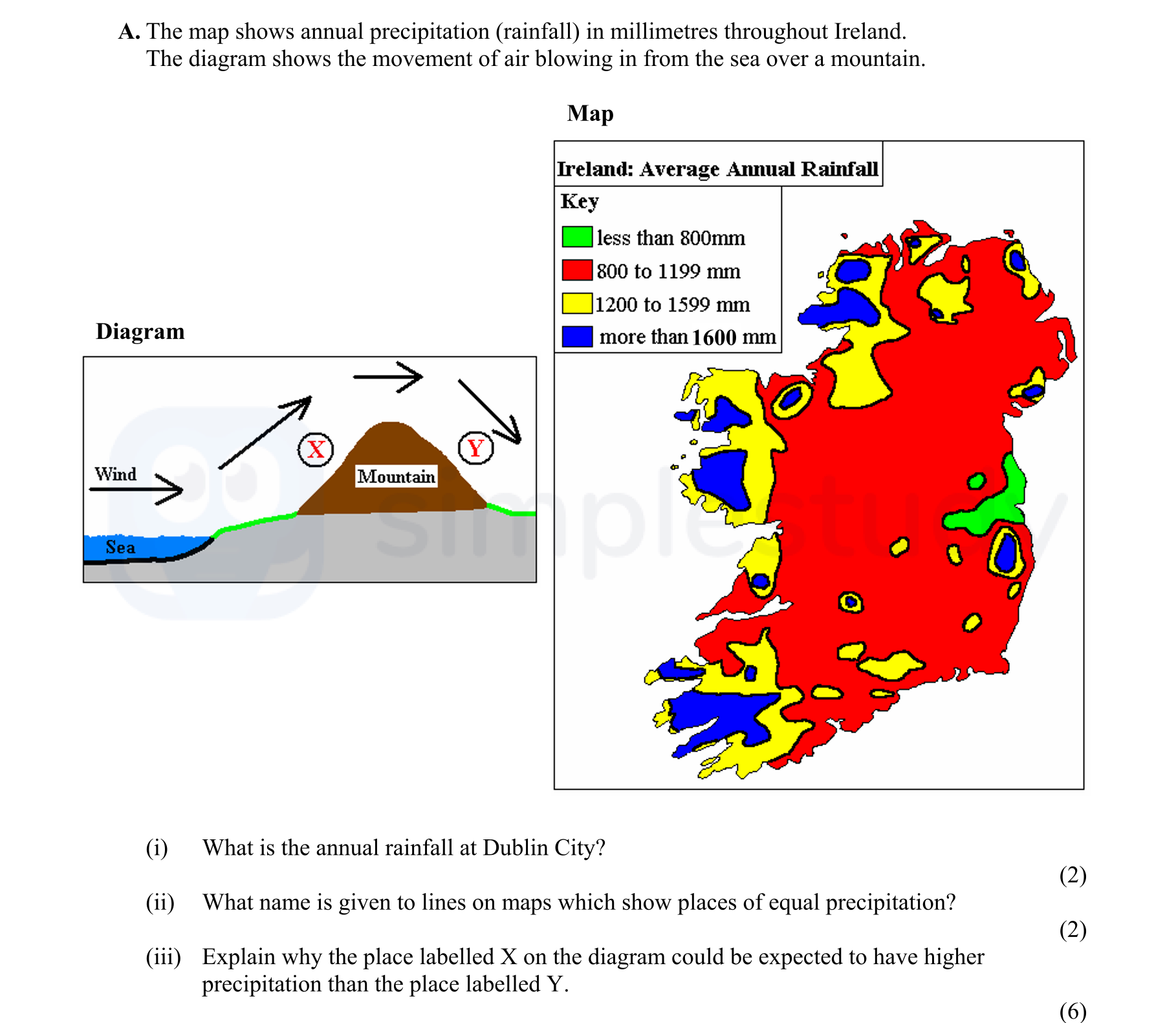 The-map-shows-annual-precipitation-(rainfall)-in-millimetres-throughout-Ireland-Junior Cycle Geography-Question A-2007.png