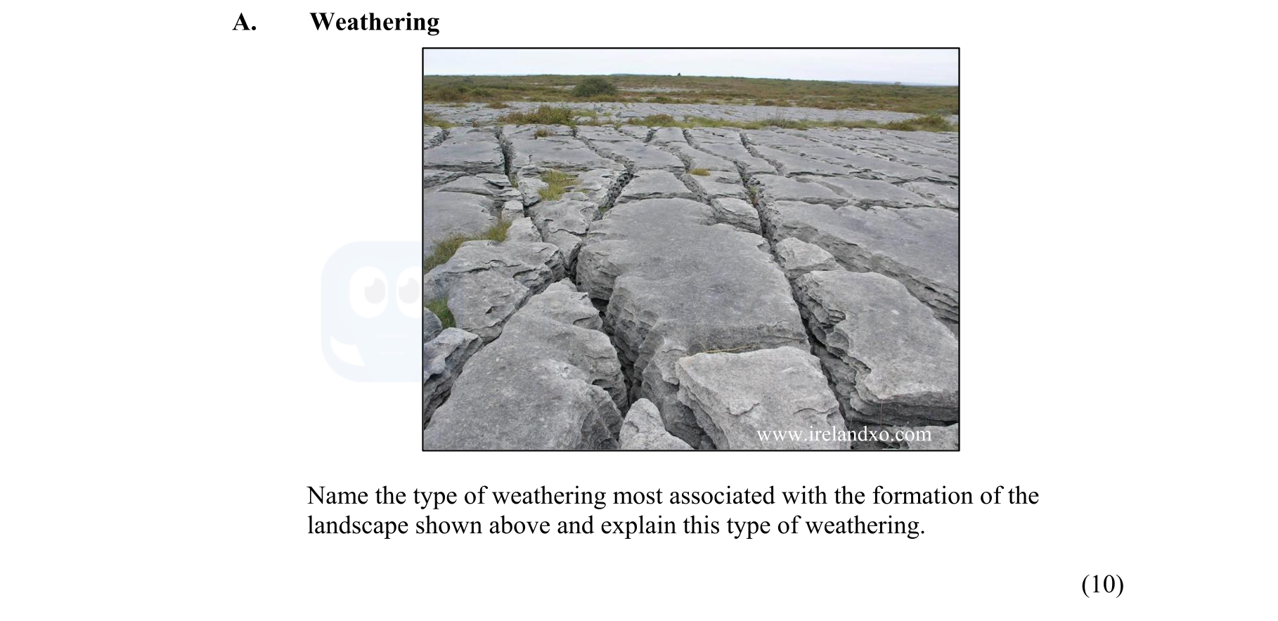 Weathering--Name-the-type-of-weathering-most-associated-with-the-formation-of-the-landscape-shown-above-and-explain-this-type-of-weathering.-Junior Cycle Geography-Question A-2013.png