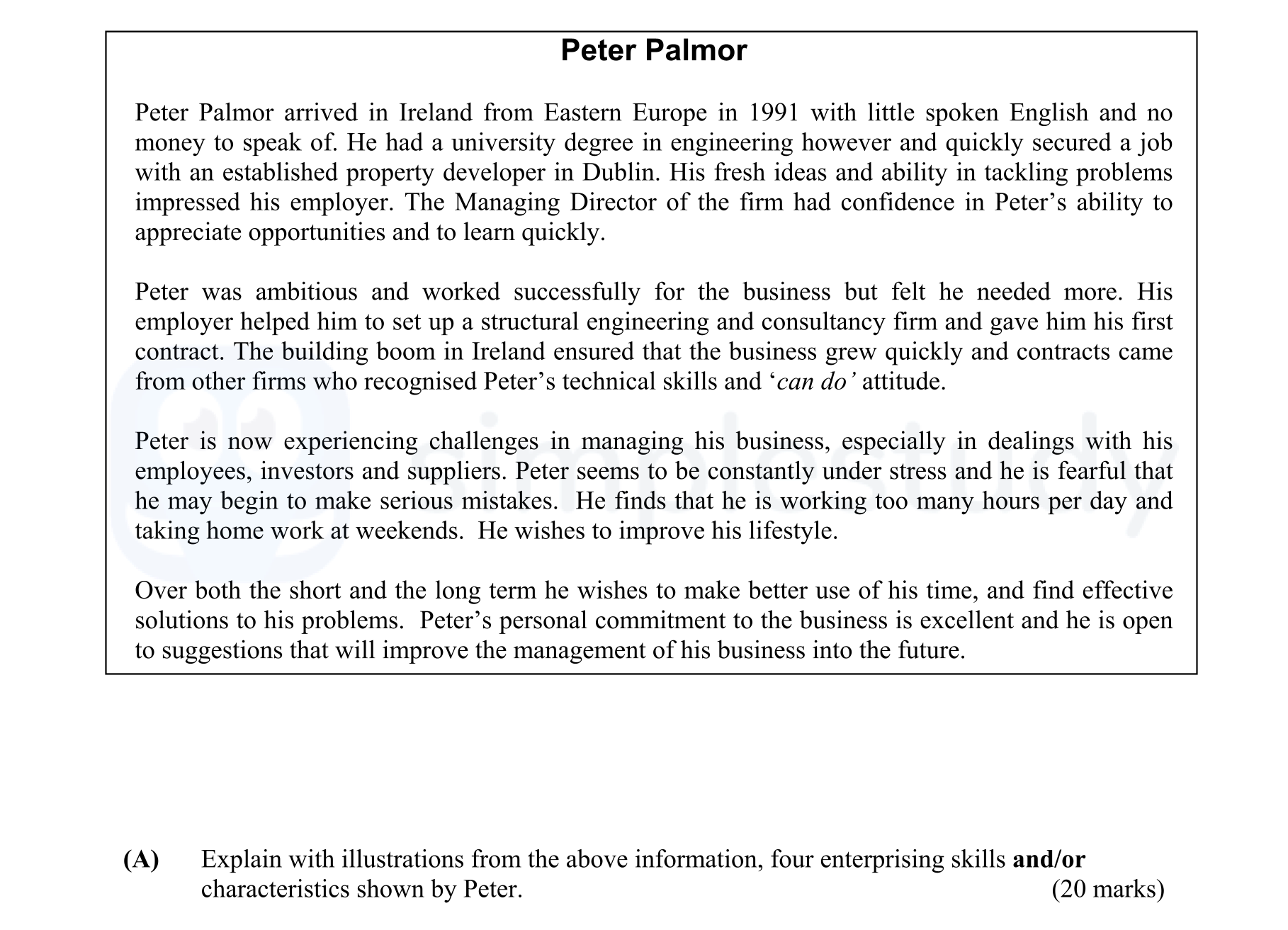 Explain-with-illustrations-from-the-above-information,-four-enterprising-skills-and/or-characteristics-shown-by-Peter-Leaving Cert Business-Question (A)-2004.png