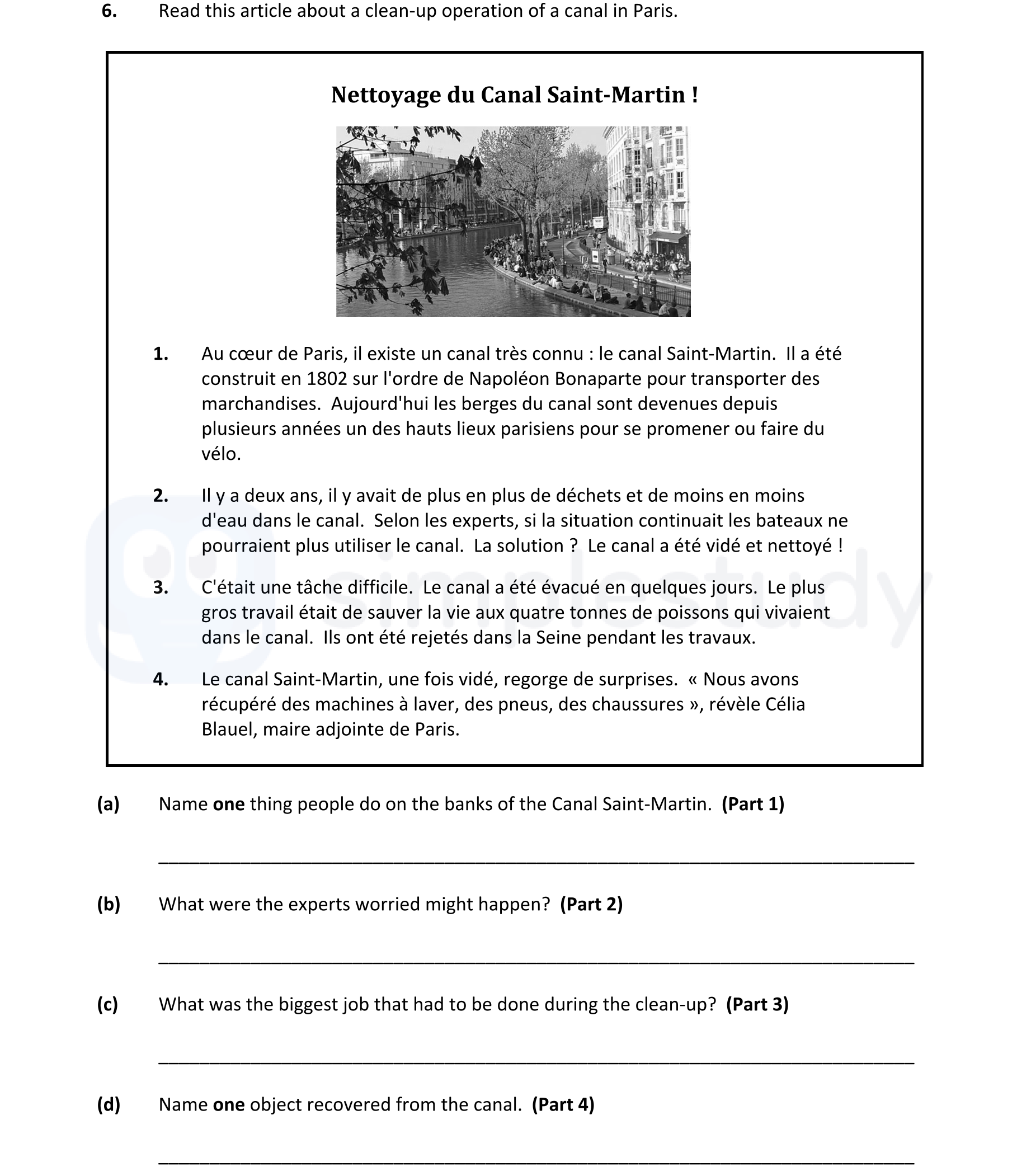 Read-this-article-about-a-clean-up-operation-of-a-canal-in-Paris-Junior Cycle French-Question 6-2018.png
