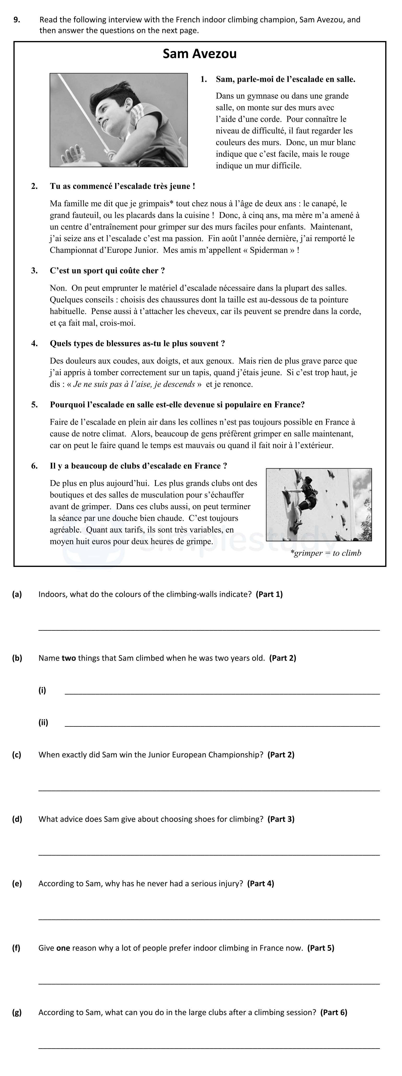 Read-the-following-interview-with-the-French-indoor-climbing-champion,-Sam-Avezou,-and-then-answer-the-questions-on-the-next-page-Junior Cycle French-Question 9-2017.png