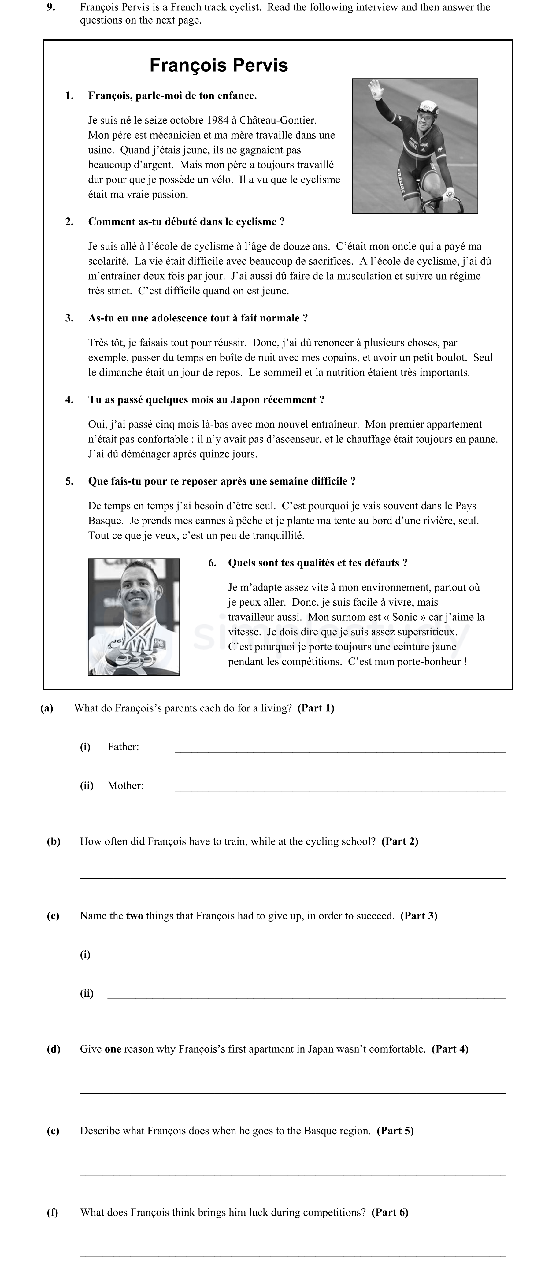 François,-parle-moi-de-ton-enfance-Junior Cycle French-Question 9-2016.png